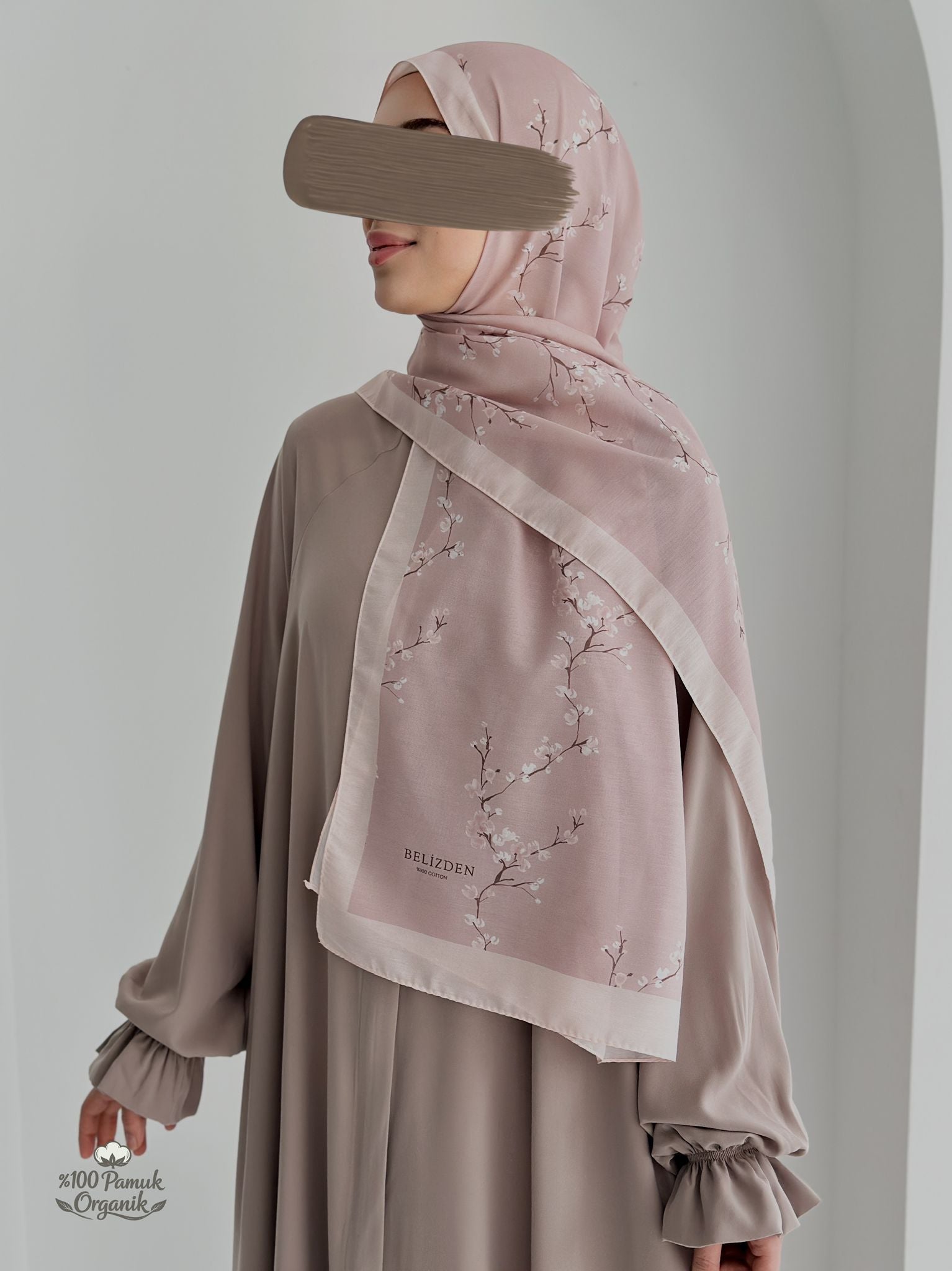 Tomurcuk Desen Organik Şal Pudra ÖN SİPARİŞ ÜRÜNÜMÜZDÜR