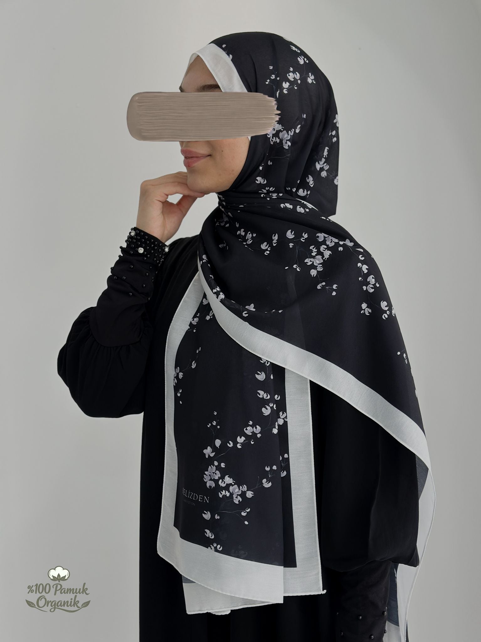 Tomurcuk Desen Organik Şal Siyah ÖN SİPARİŞ ÜRÜNÜMÜZDÜR