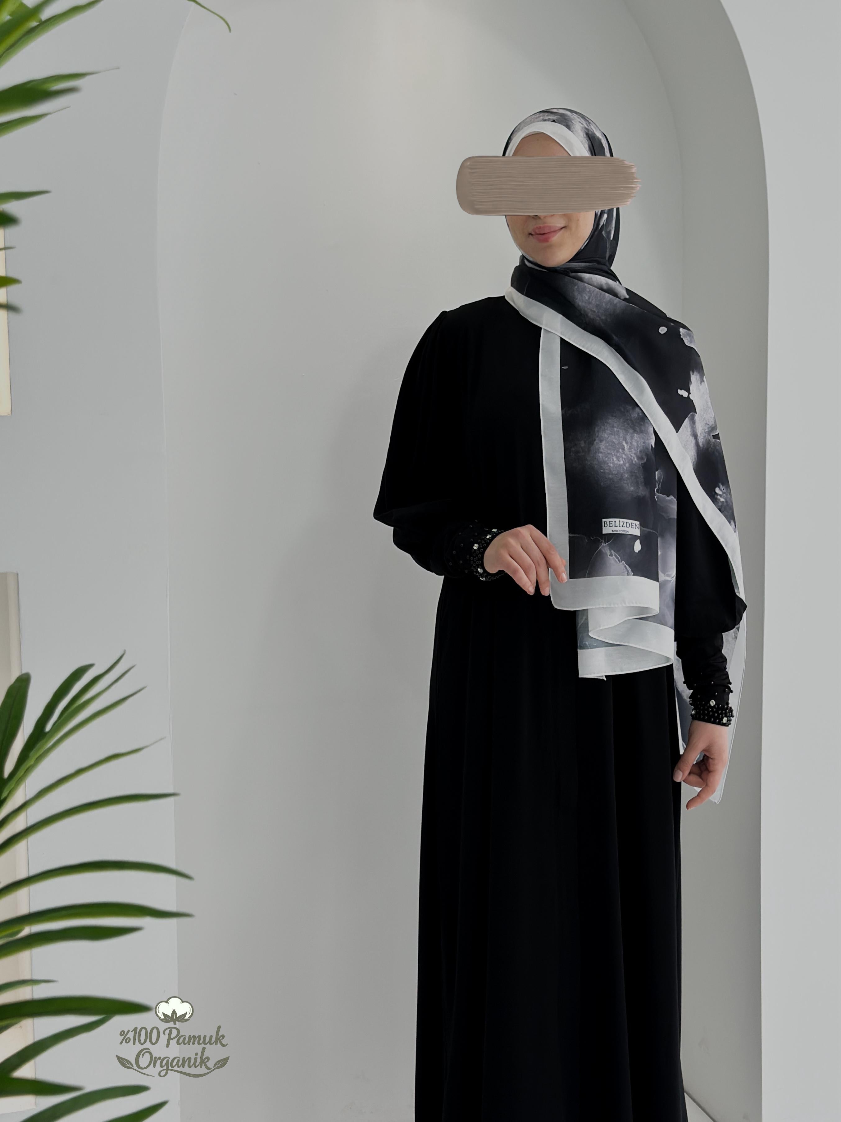 Ebruli Desen Organik Şal Siyah ÖN SİPARİŞ ÜRÜNÜMÜZDÜR