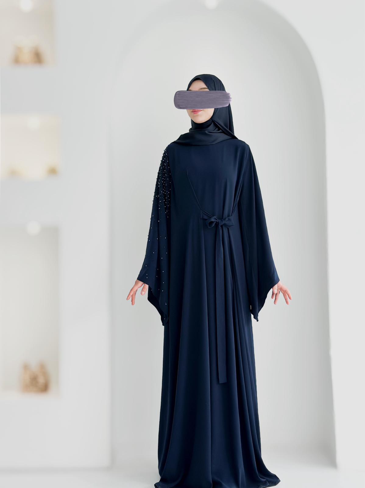 Beliz Taşlı Abaya Lacivert Ürün boyu 150cm