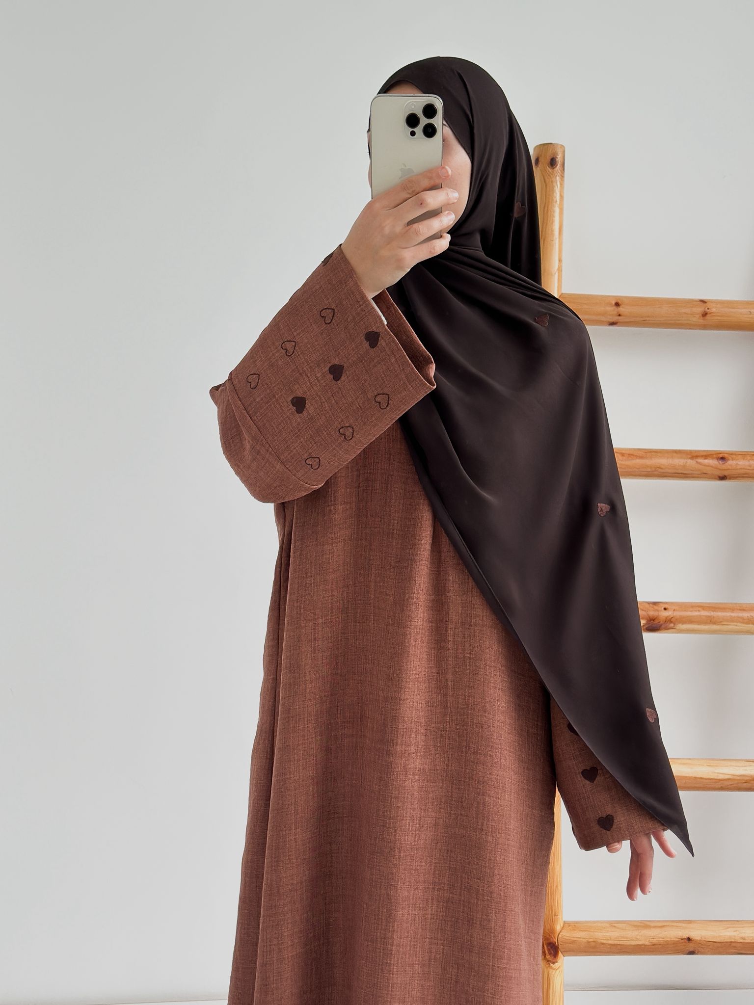 Sofya Keten Kalp Nakışlı Elbise(Kahverengi +Acı Kahve)