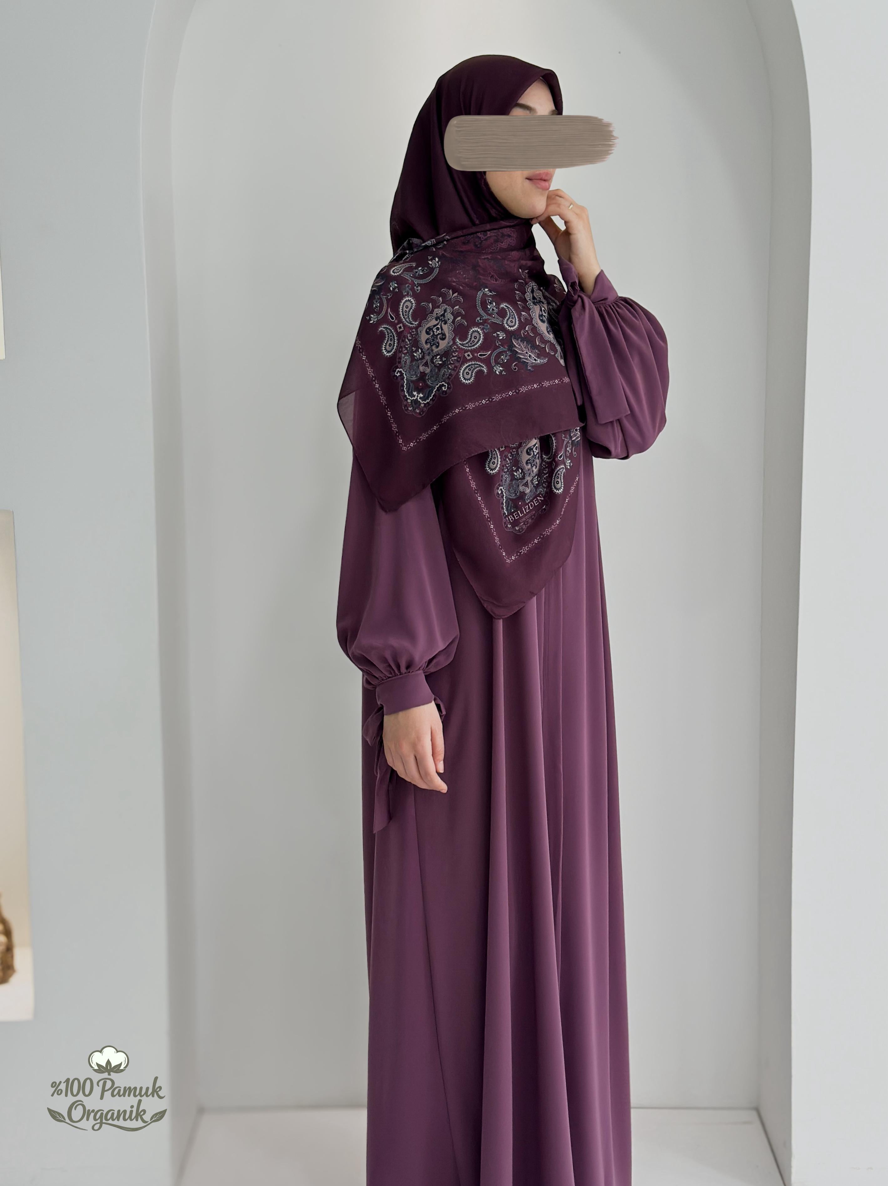 Etnik Desen Organik Eşarp Mürdüm ÖN SİPARİŞ ÜRÜNÜMÜZDÜR