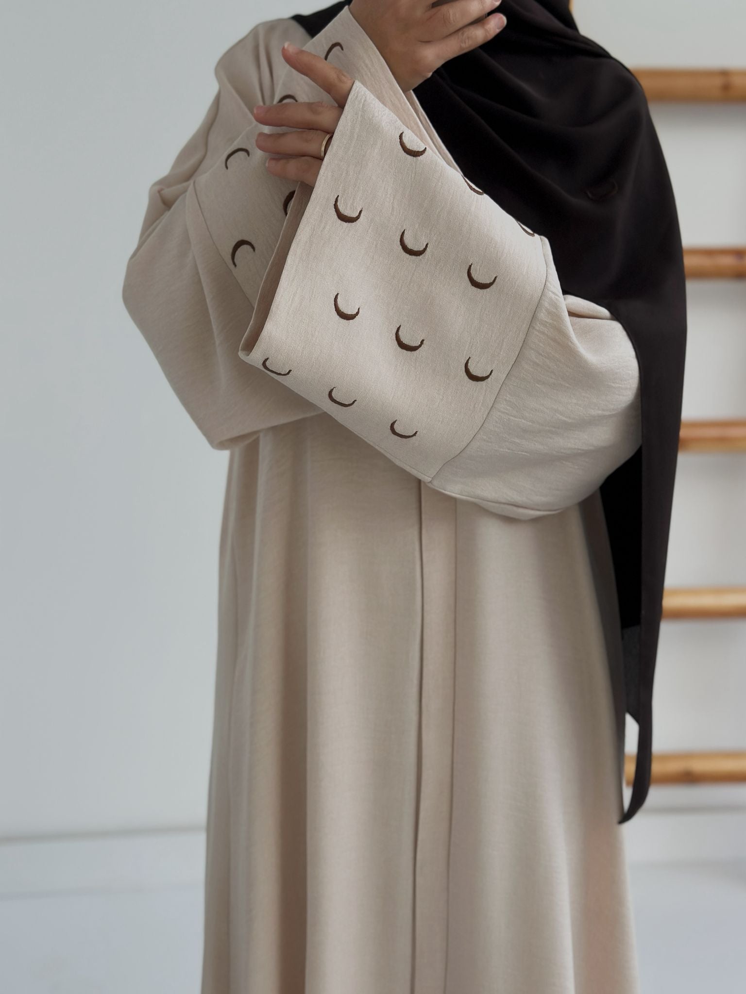 Sofya Keten Hilal Abaya (Krem+kahverengi)