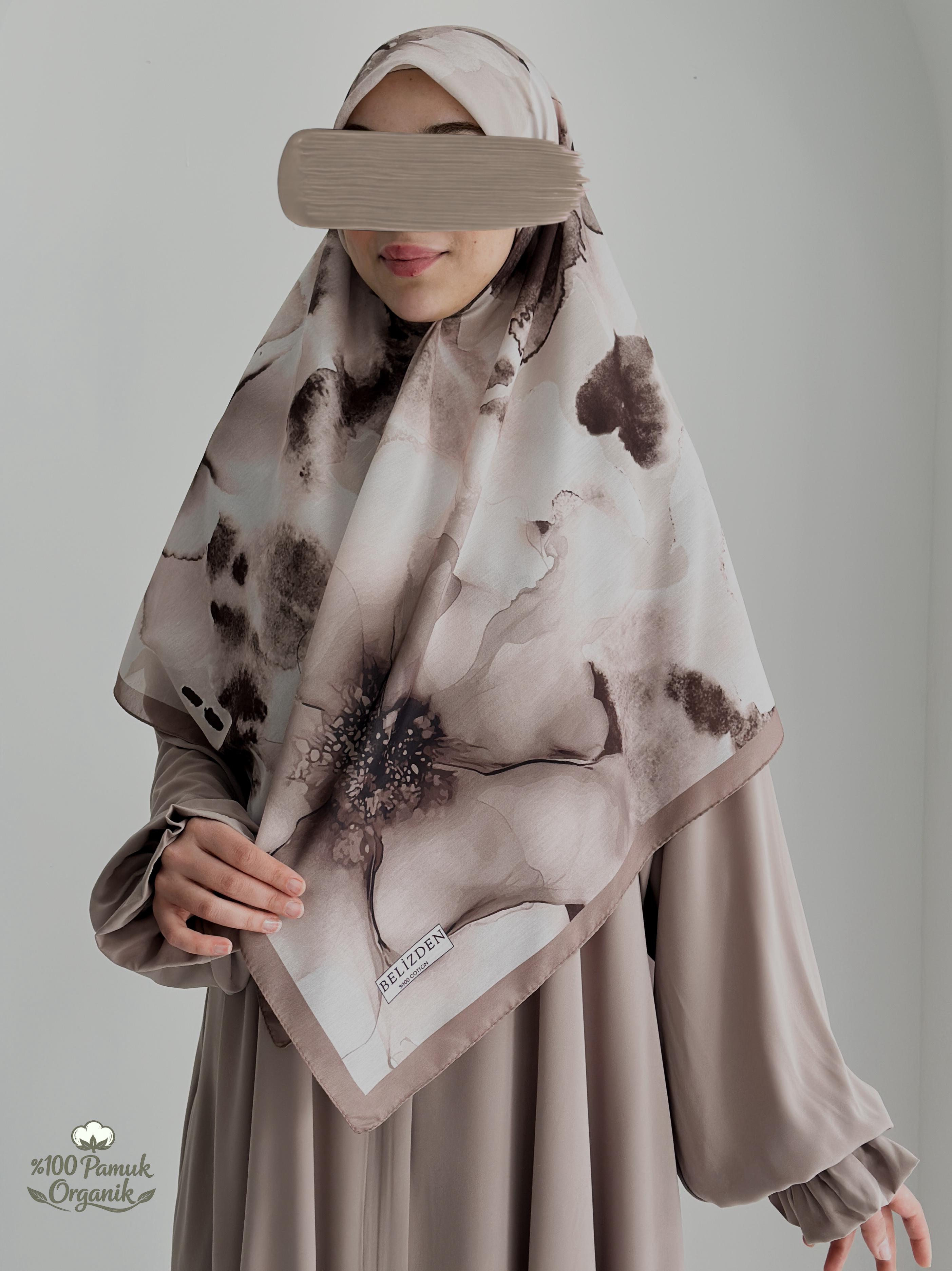 Ebruli Desenli Organik Eşarp Vizon ÖN SİPARİŞ ÜRÜNÜMÜZDÜR