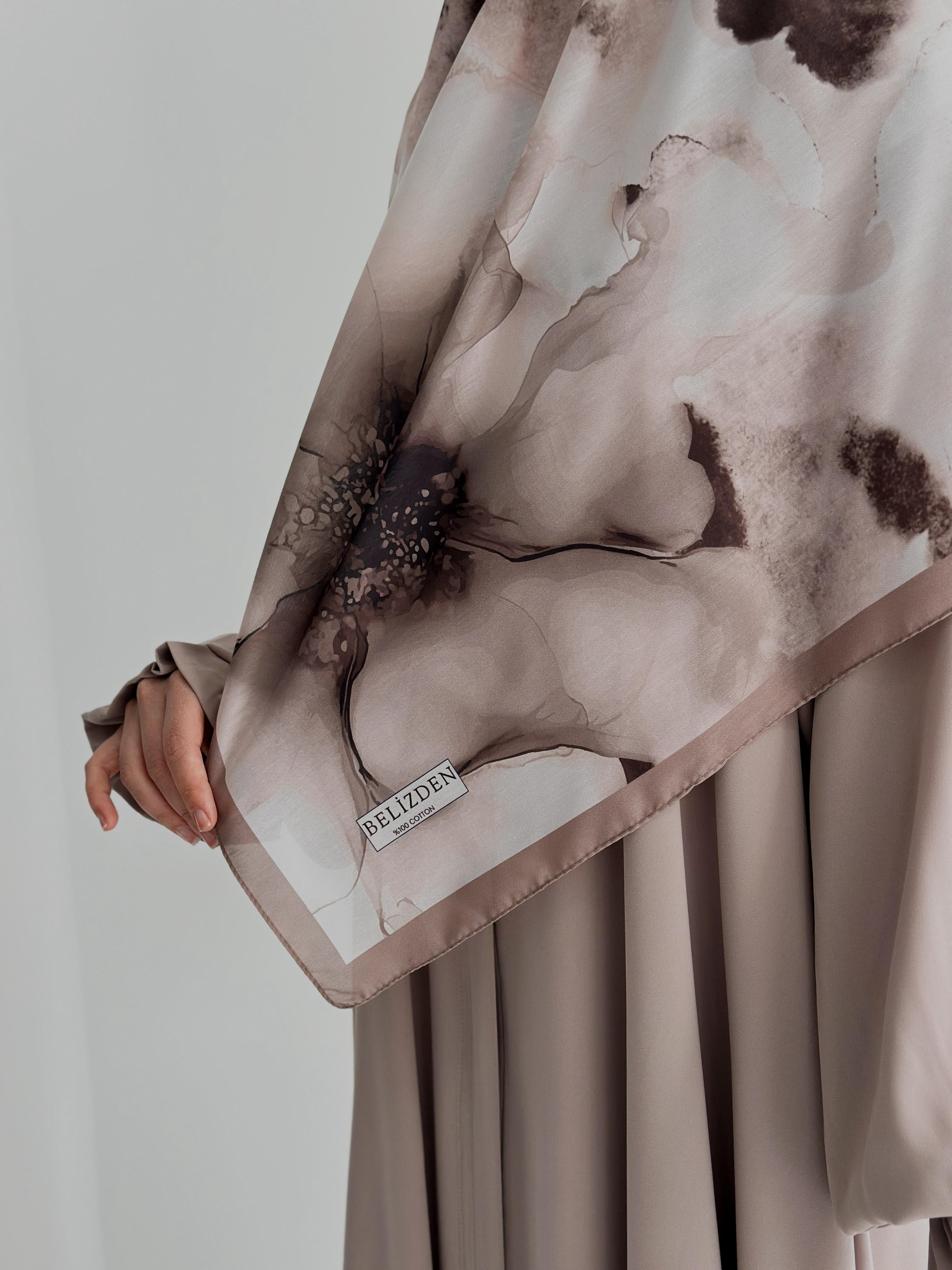 Ebruli Desenli Organik Eşarp Vizon ÖN SİPARİŞ ÜRÜNÜMÜZDÜR