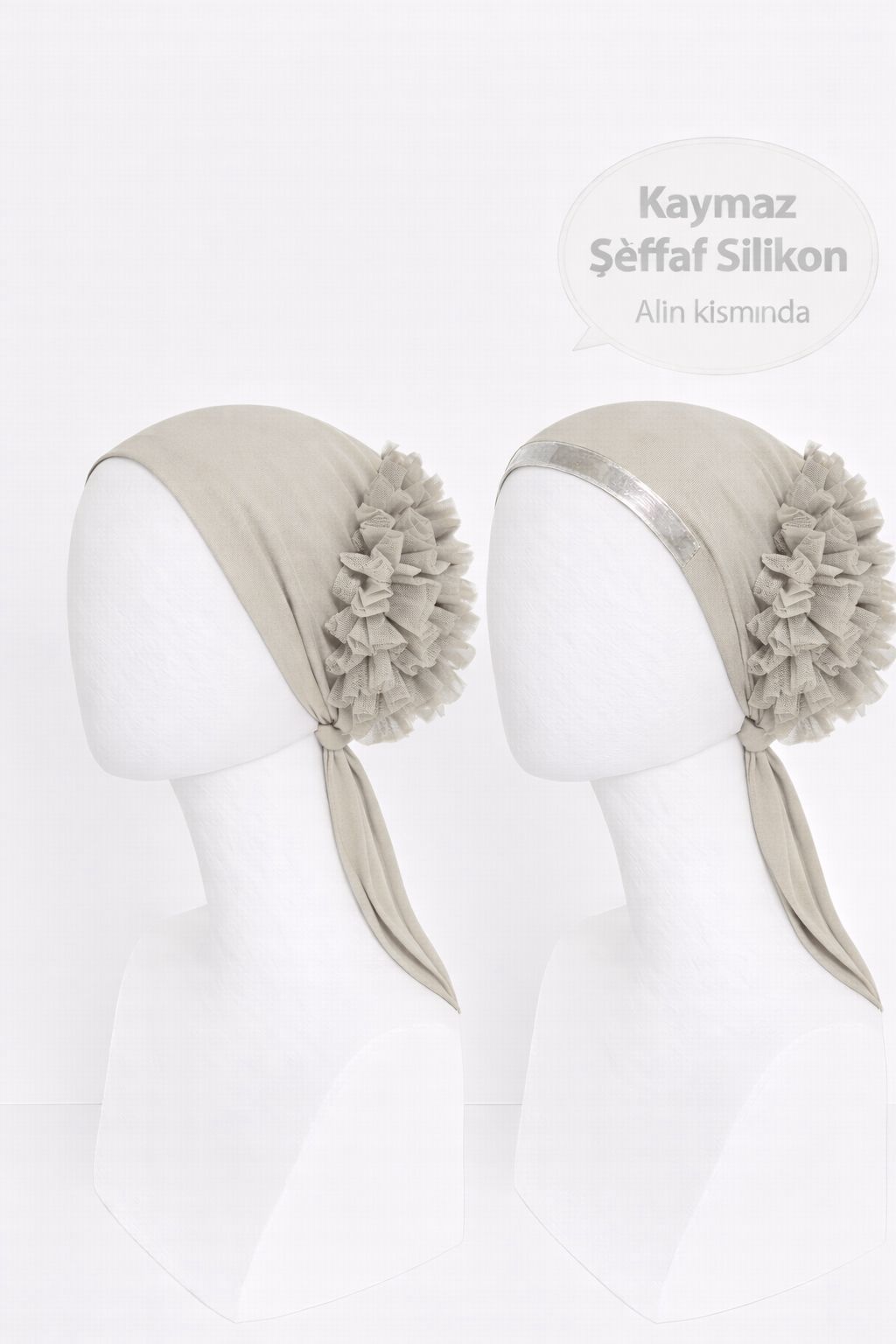 Püsküllü Kaymaz Bone Bej