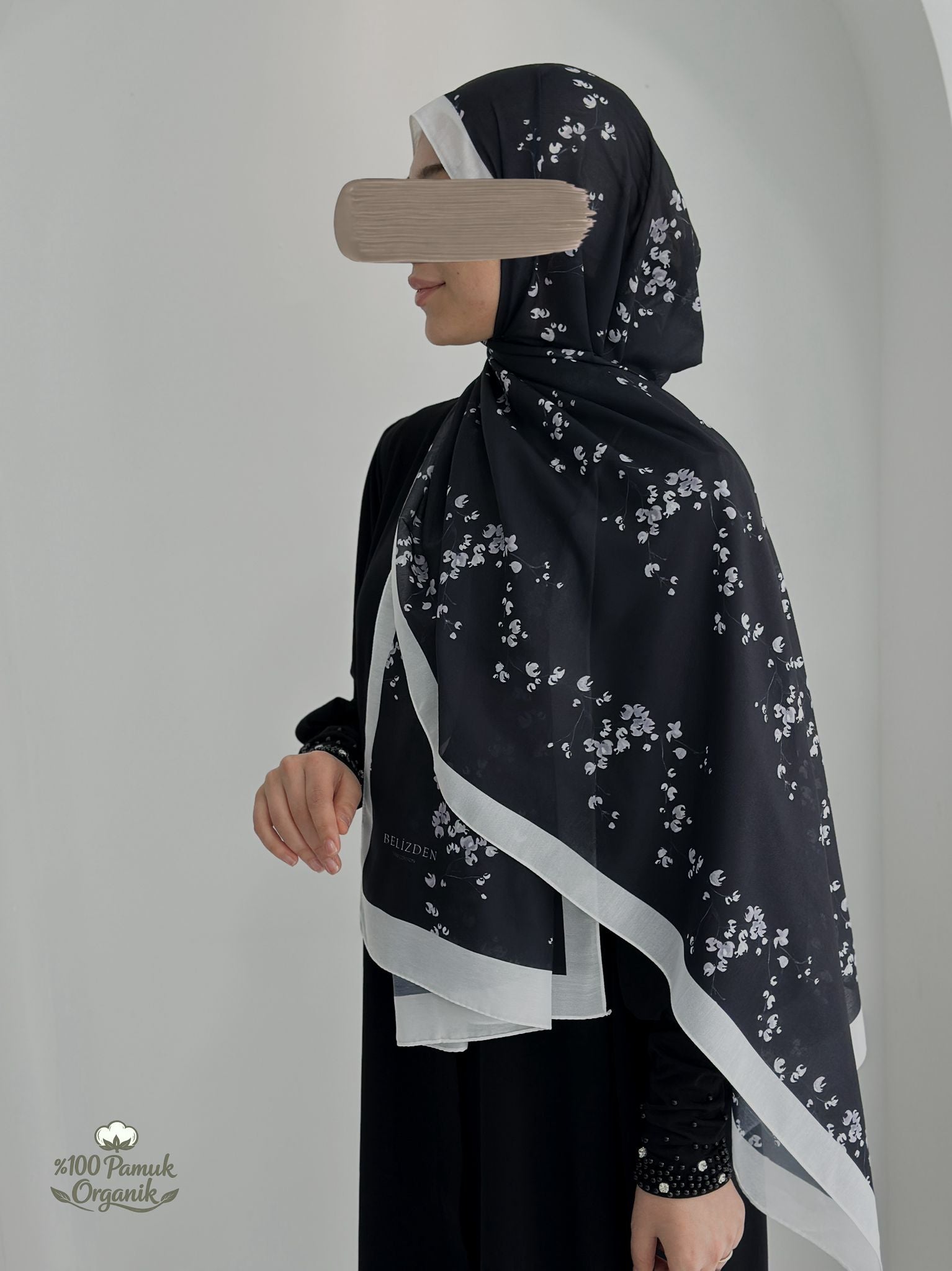 Tomurcuk Desen Organik Şal Siyah ÖN SİPARİŞ ÜRÜNÜMÜZDÜR