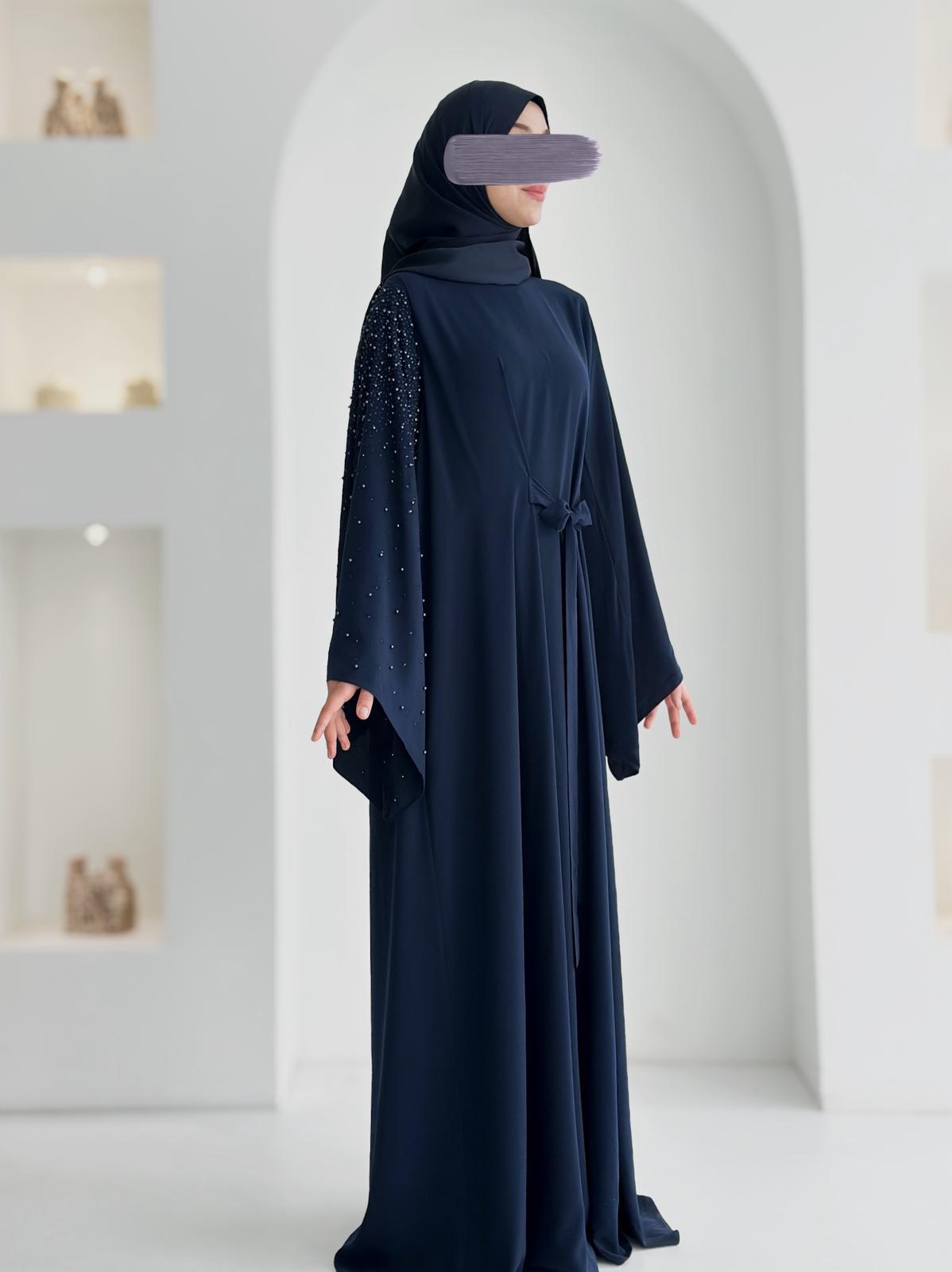 Beliz Taşlı Abaya Lacivert Ürün boyu 150cm
