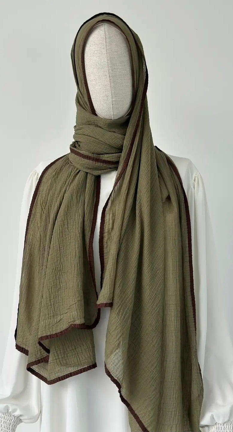 %100 Doğal Muslin Şal  Asker Yeşili