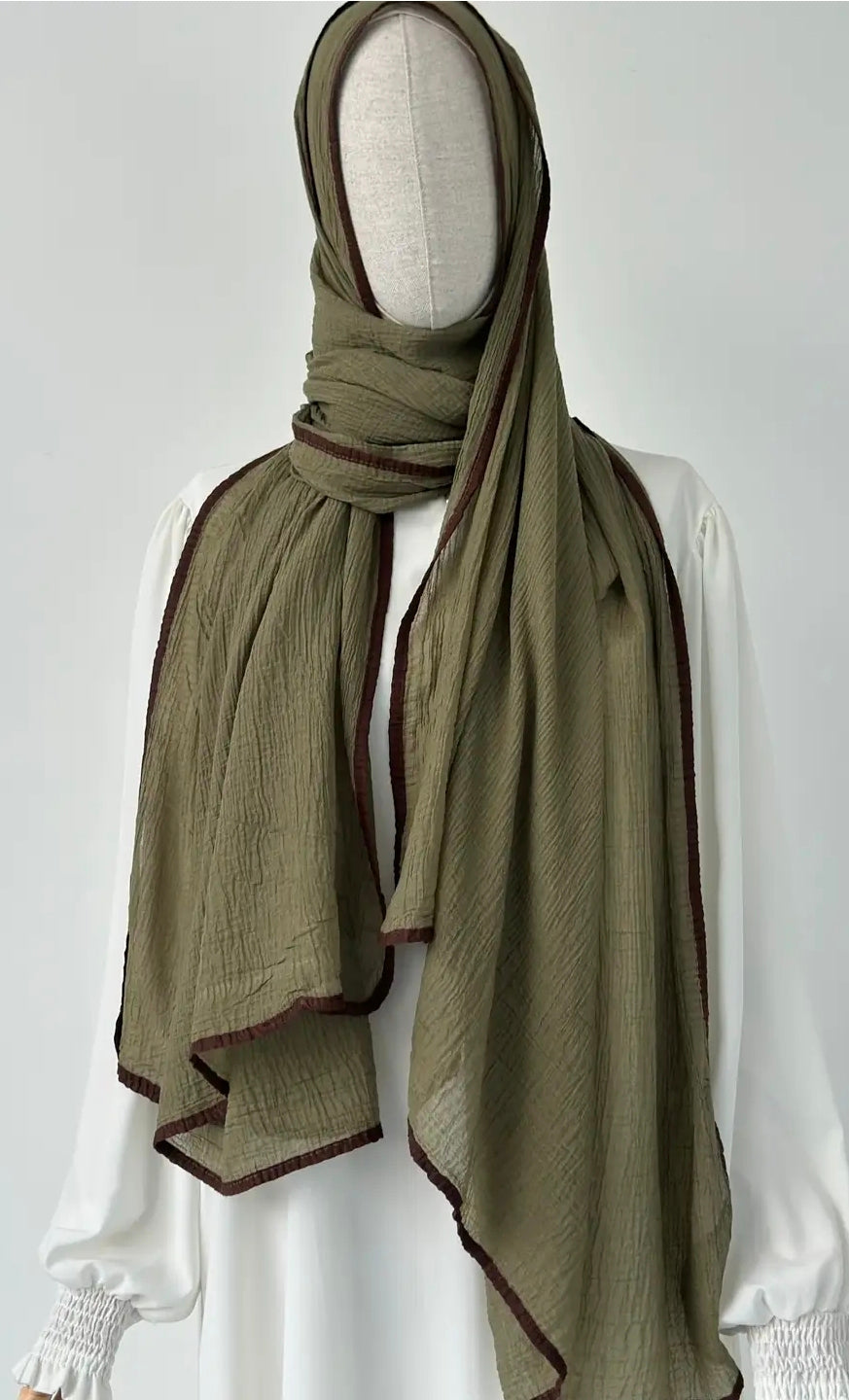 %100 Doğal Muslin Şal  Asker Yeşili