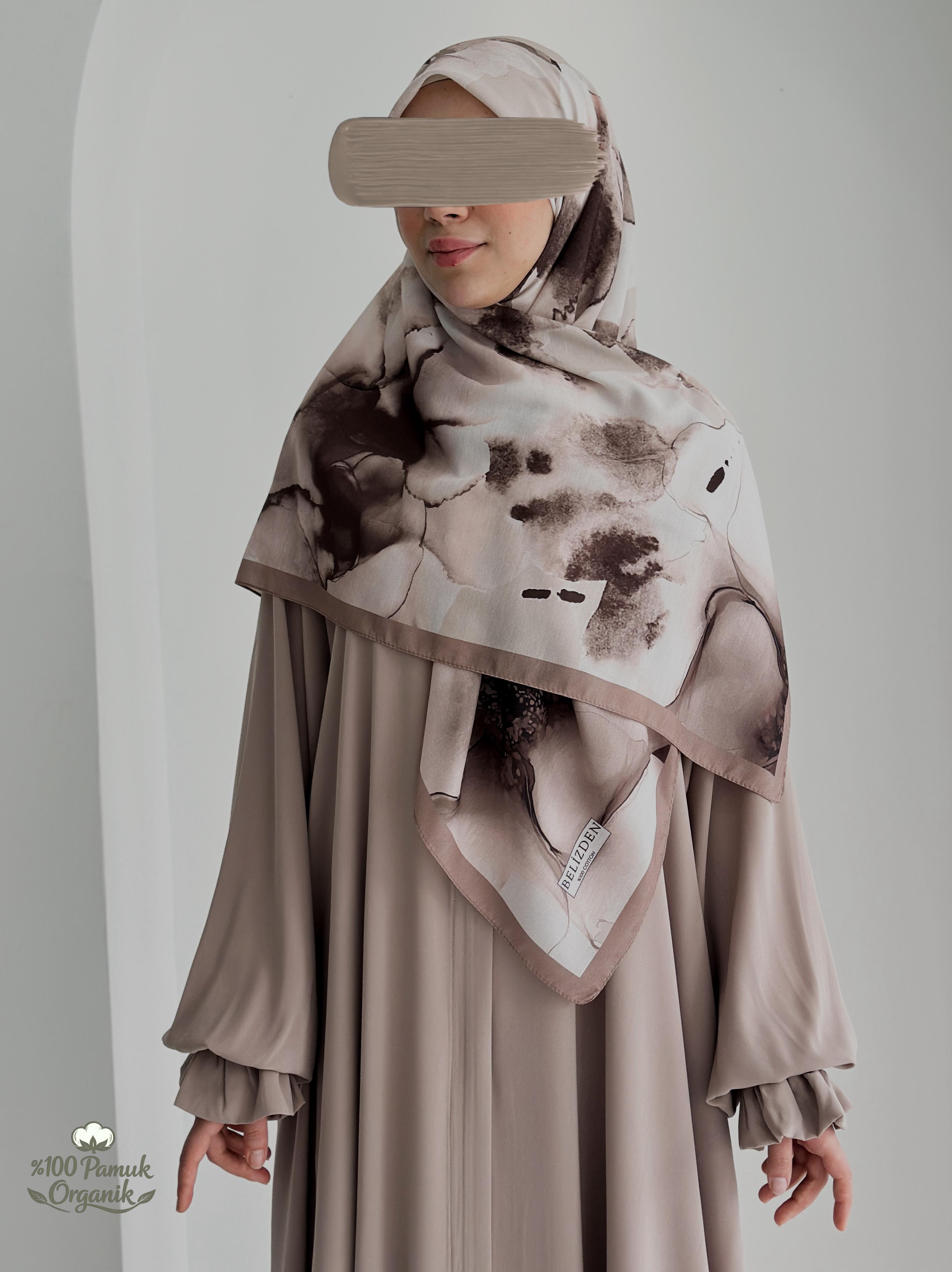 Ebruli Desenli Organik Eşarp Vizon ÖN SİPARİŞ ÜRÜNÜMÜZDÜR