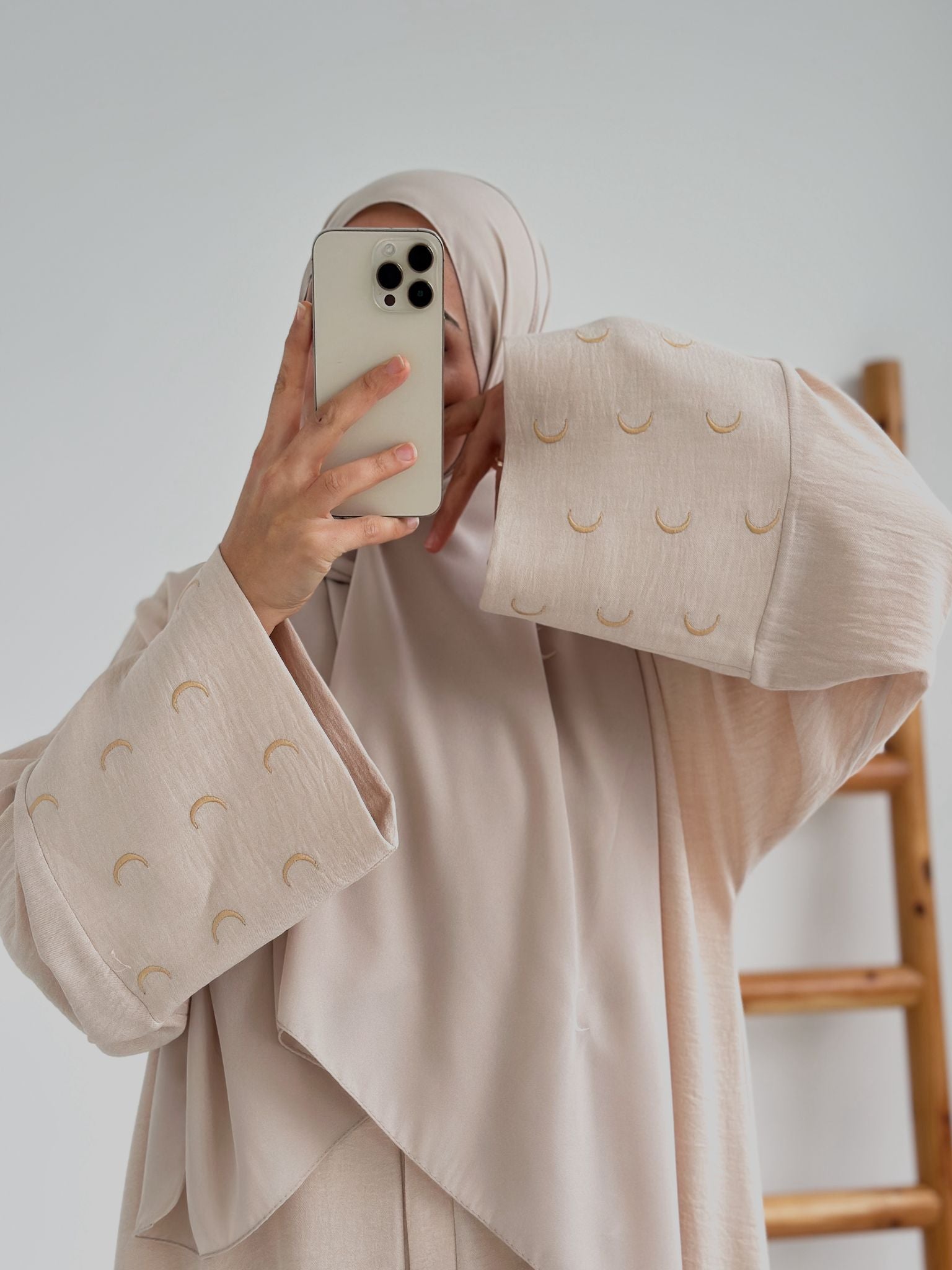 Sofya Keten Hilal Abaya(Krem+krem)