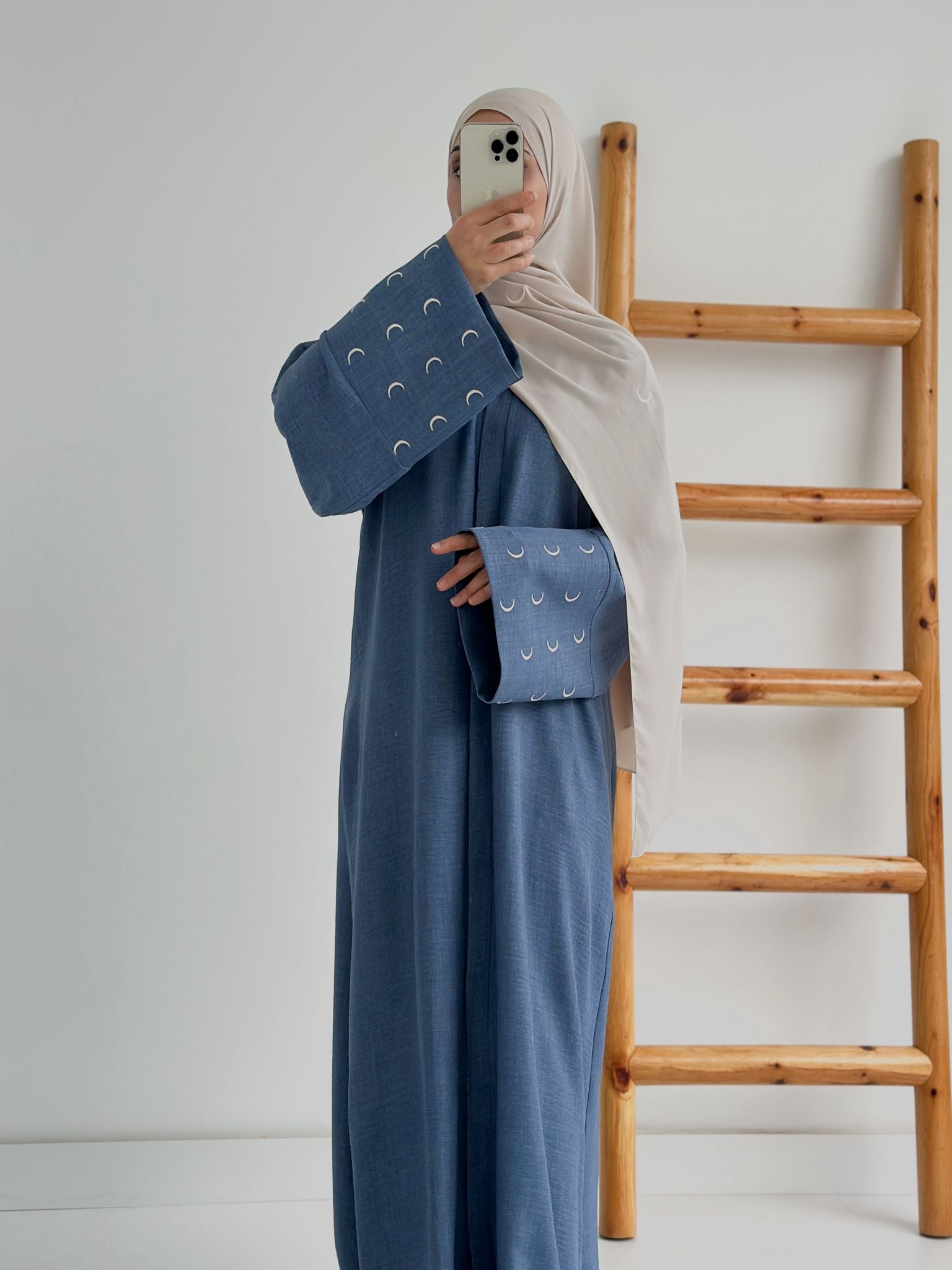 Sofya Keten Hilal Abaya(Mavi+Krem)