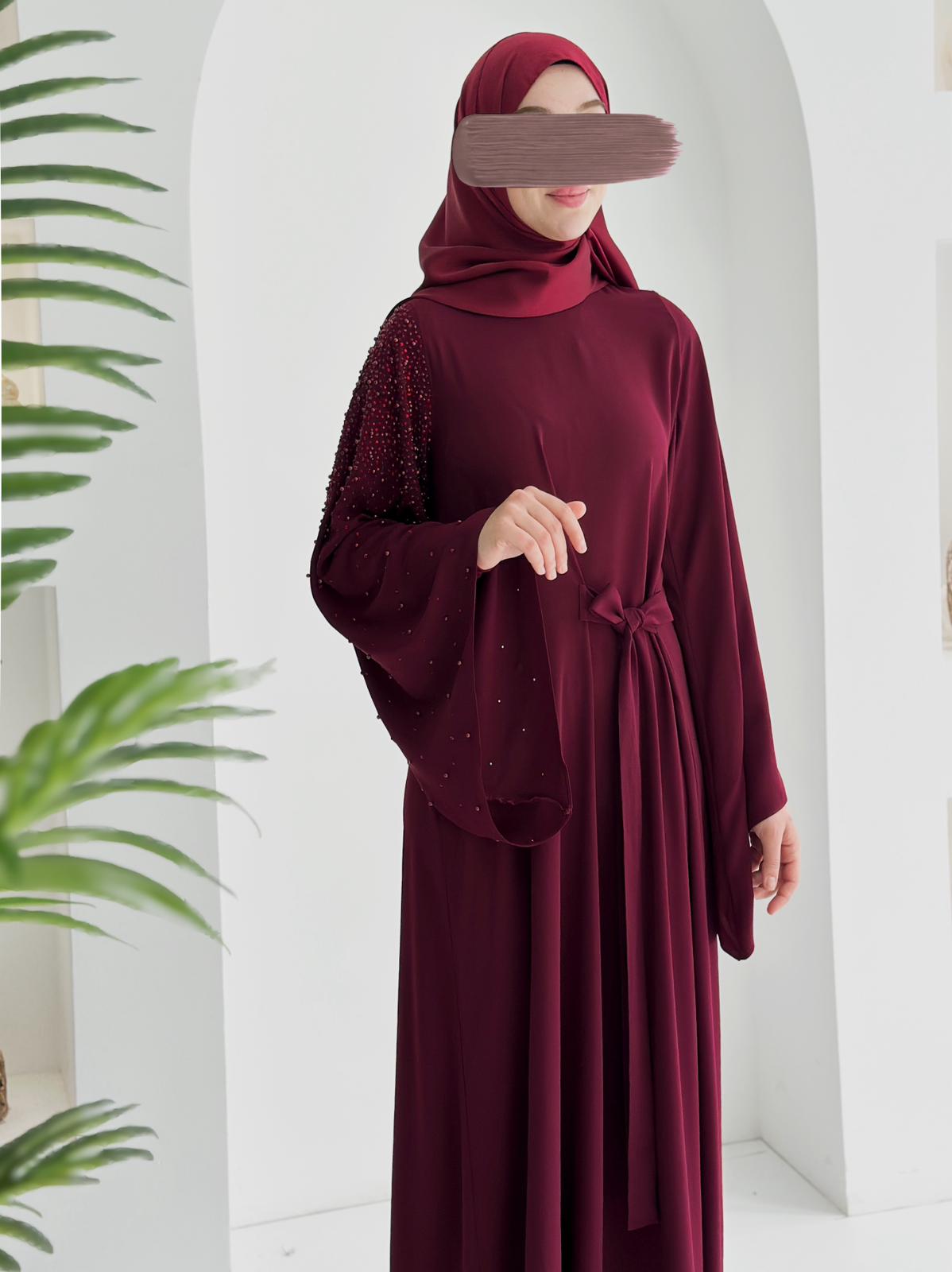Beliz Taşlı Abaya Bordo Ürün boyu 150cm