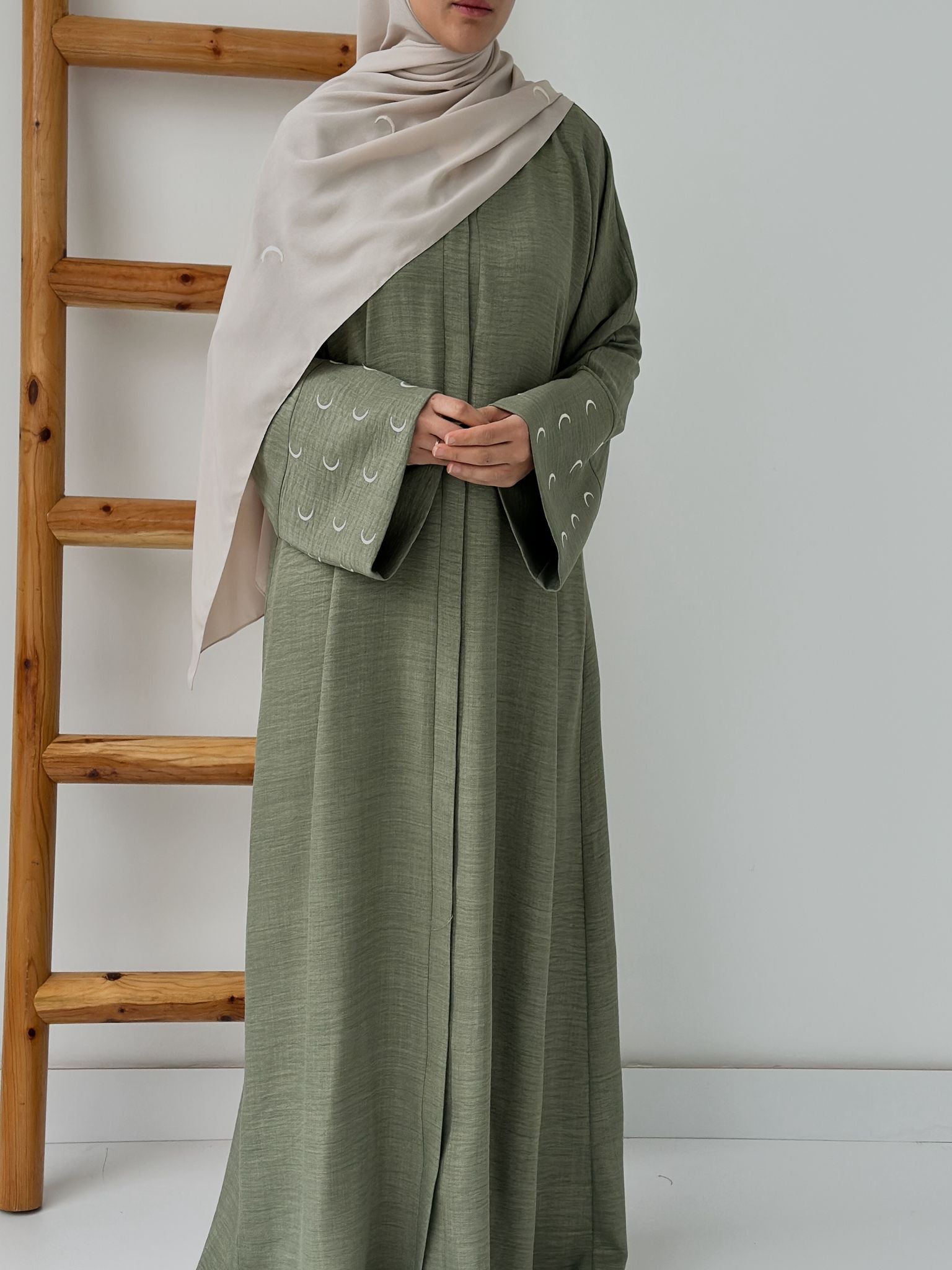 Sofya Keten Hilal Abaya (Haki +Krem)
