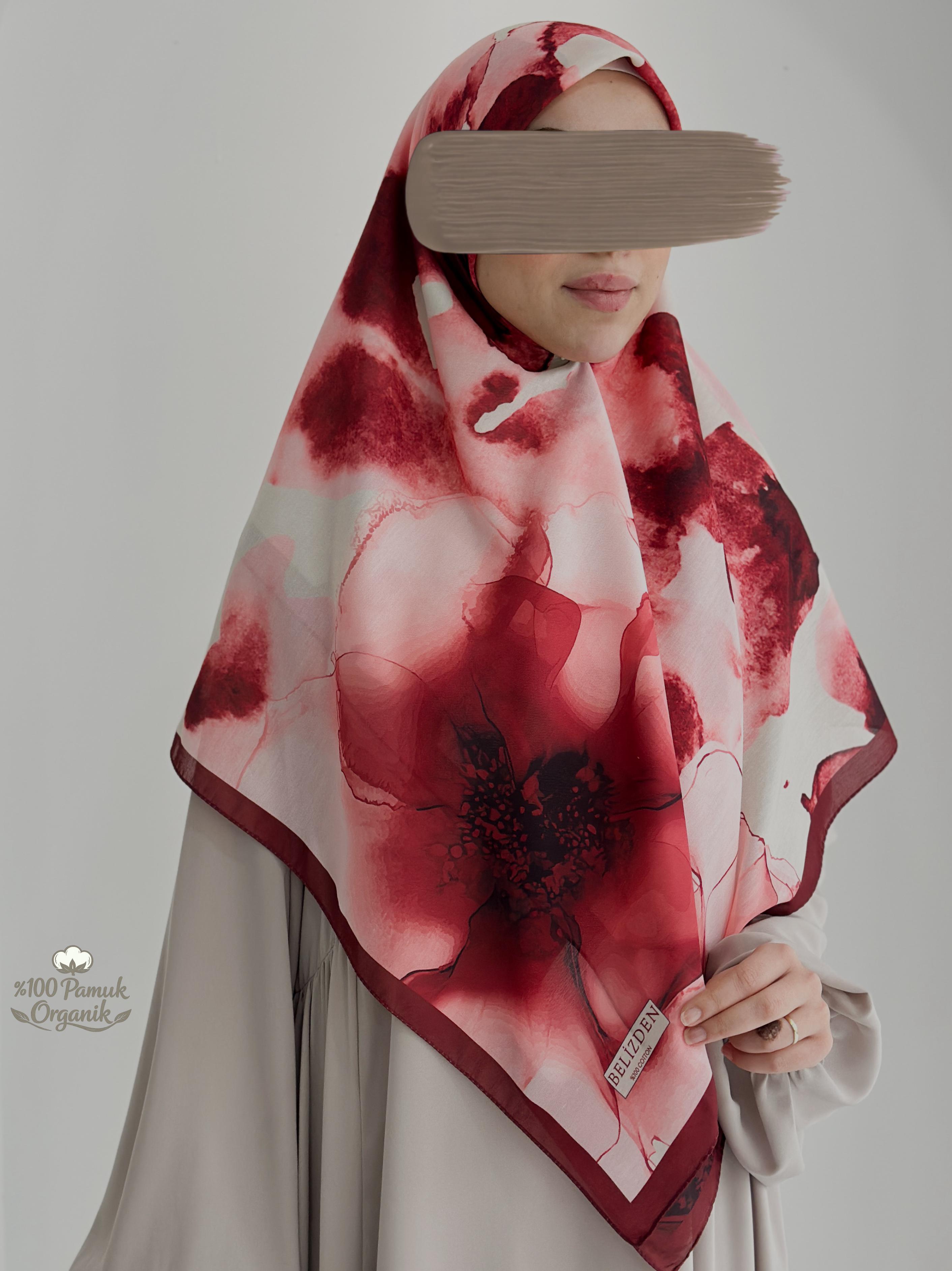 Ebrular Desen Organik Eşarp Bordo ÖN SİPARİŞ ÜRÜNÜMÜZDÜR