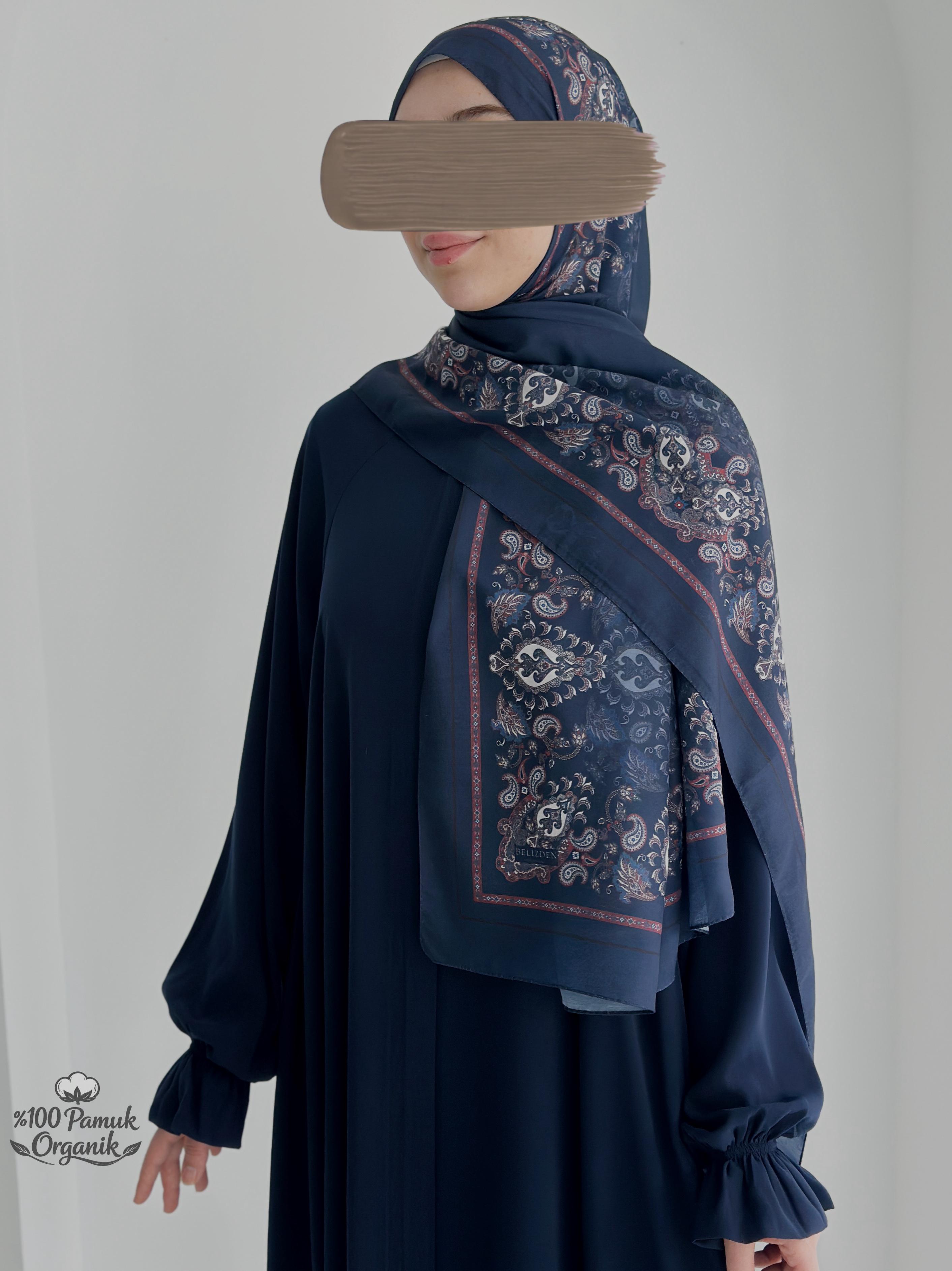 Etnik Desen Organik Şal Lacivert ÖN SİPARİŞ ÜRÜNÜMÜZDÜR