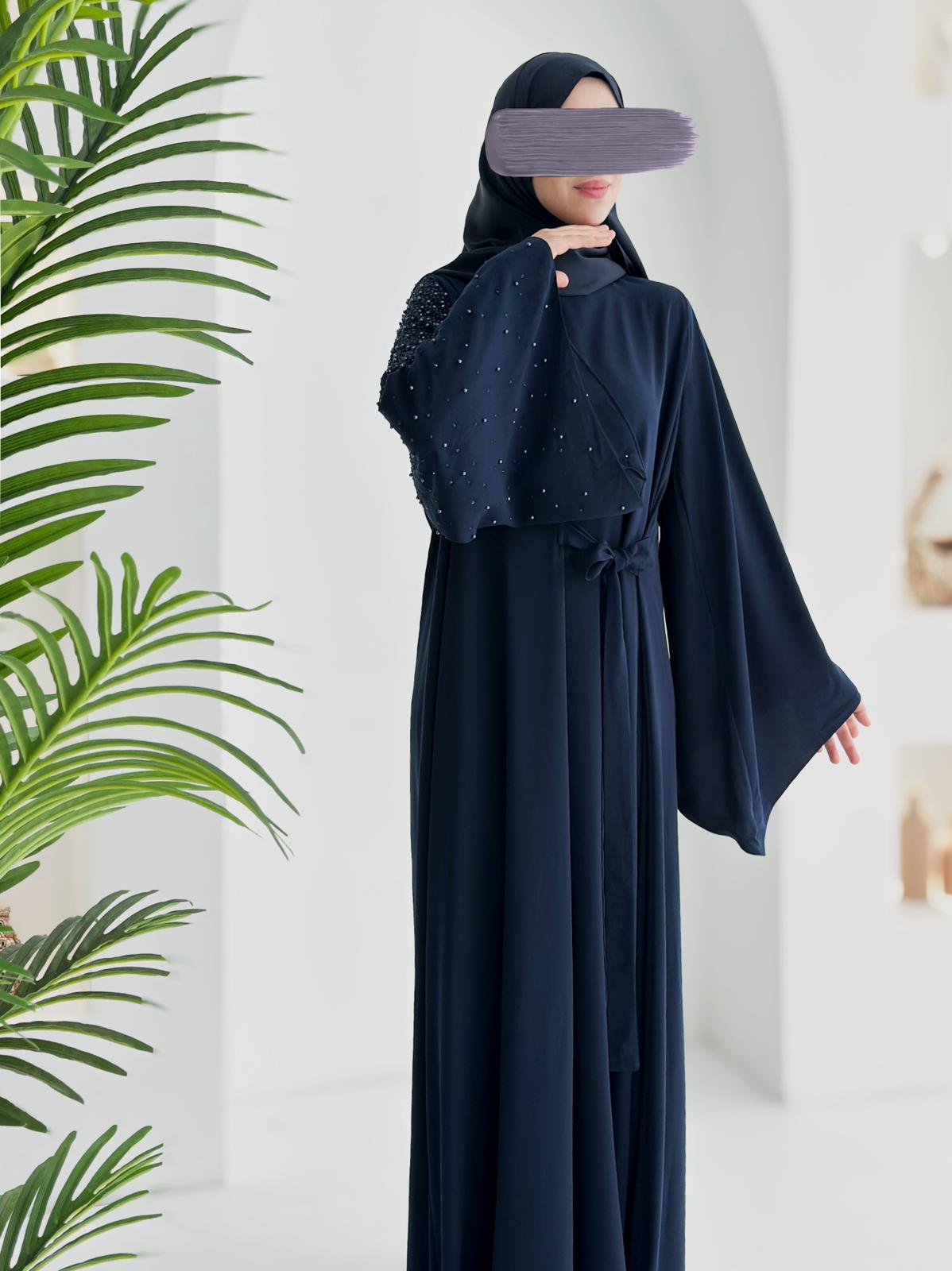 Beliz Taşlı Abaya Lacivert Ürün boyu 150cm