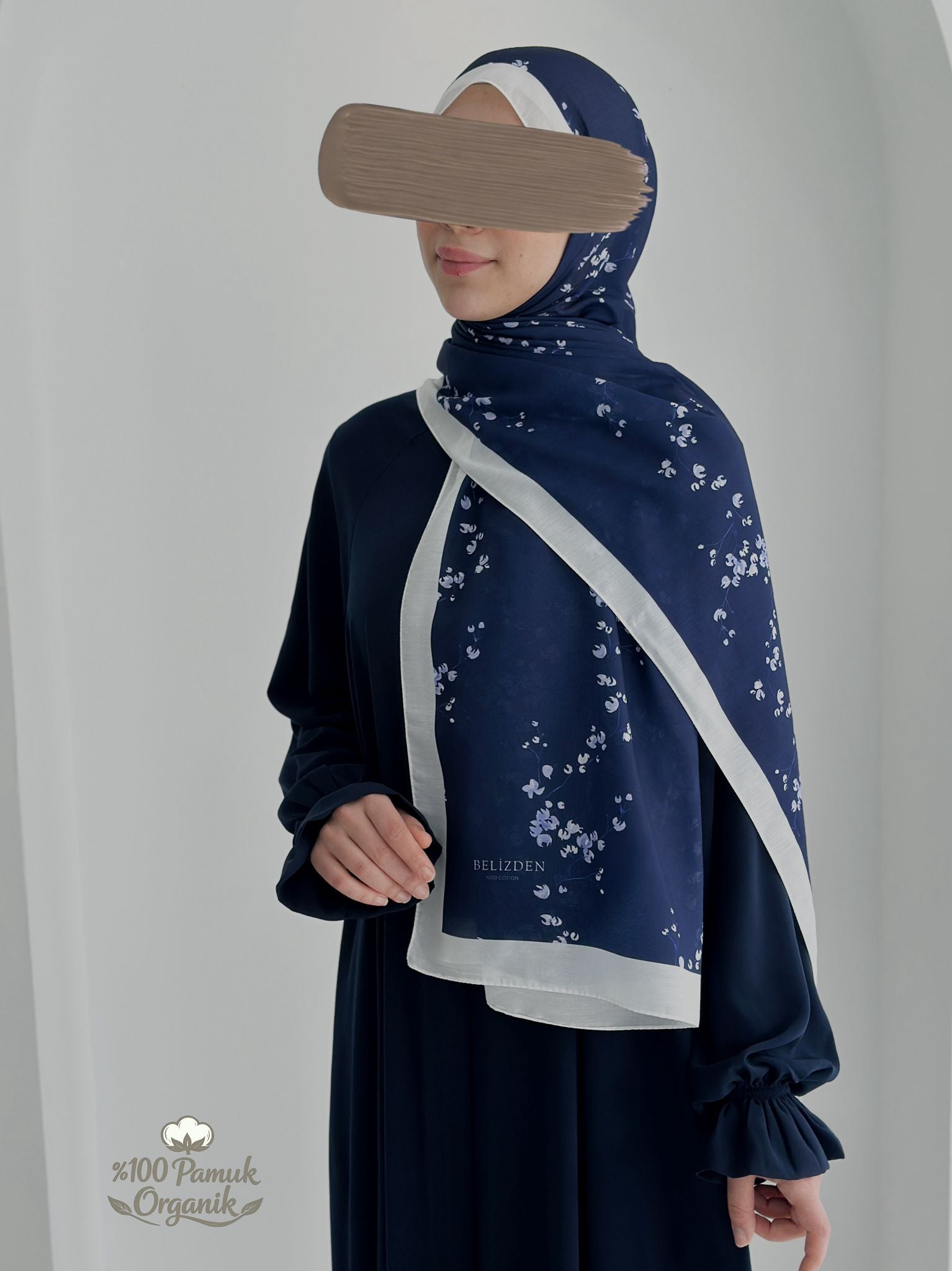 Tomurcuk Desen Organik Şal Lacivert ÖN SİPARİŞ ÜRÜNÜMÜZDÜR
