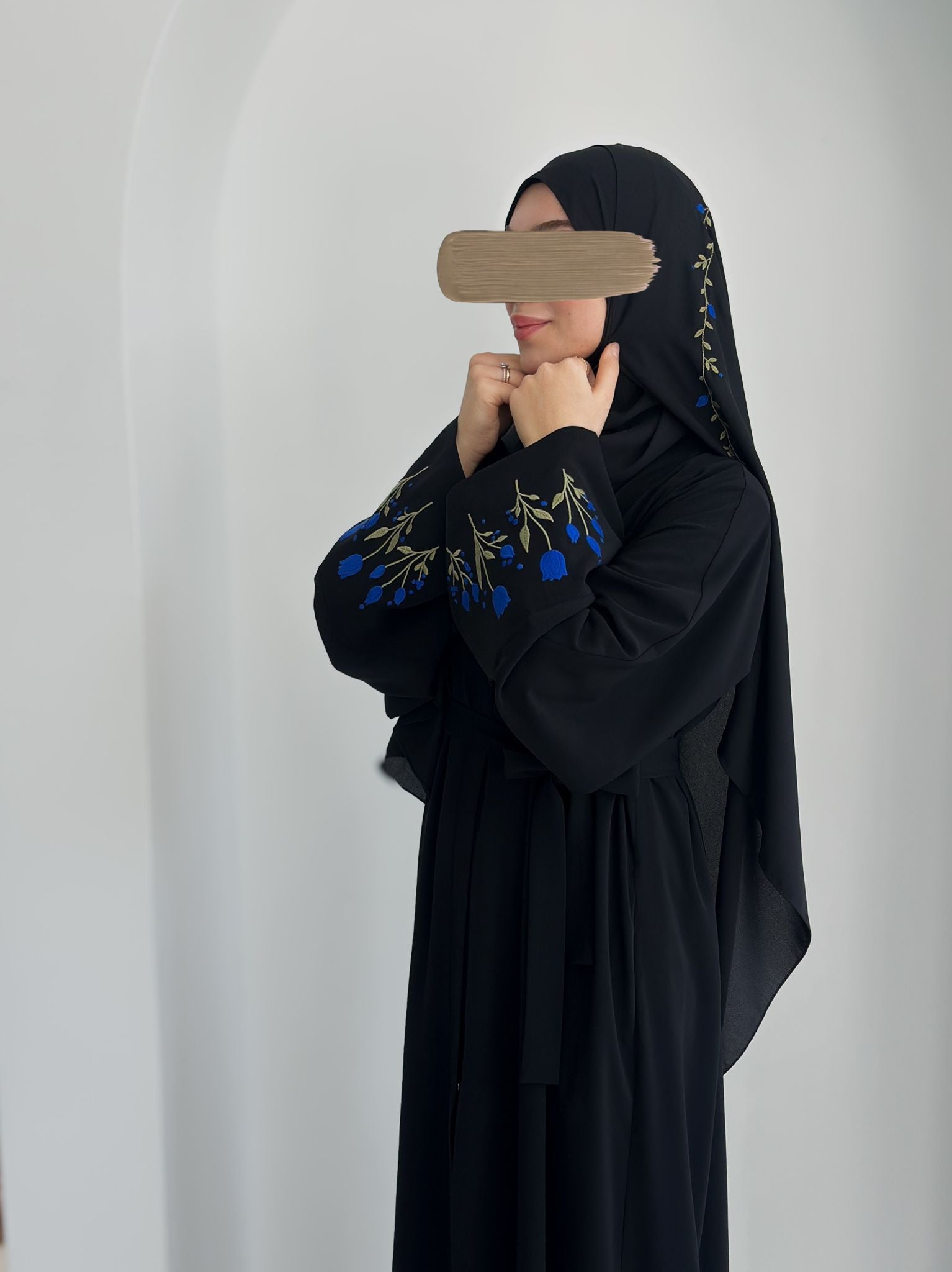 Lale Nakışlı Abaya +Şal Saks Mavisi ÖN SİPARİŞ ÜRÜNÜMÜZDÜR