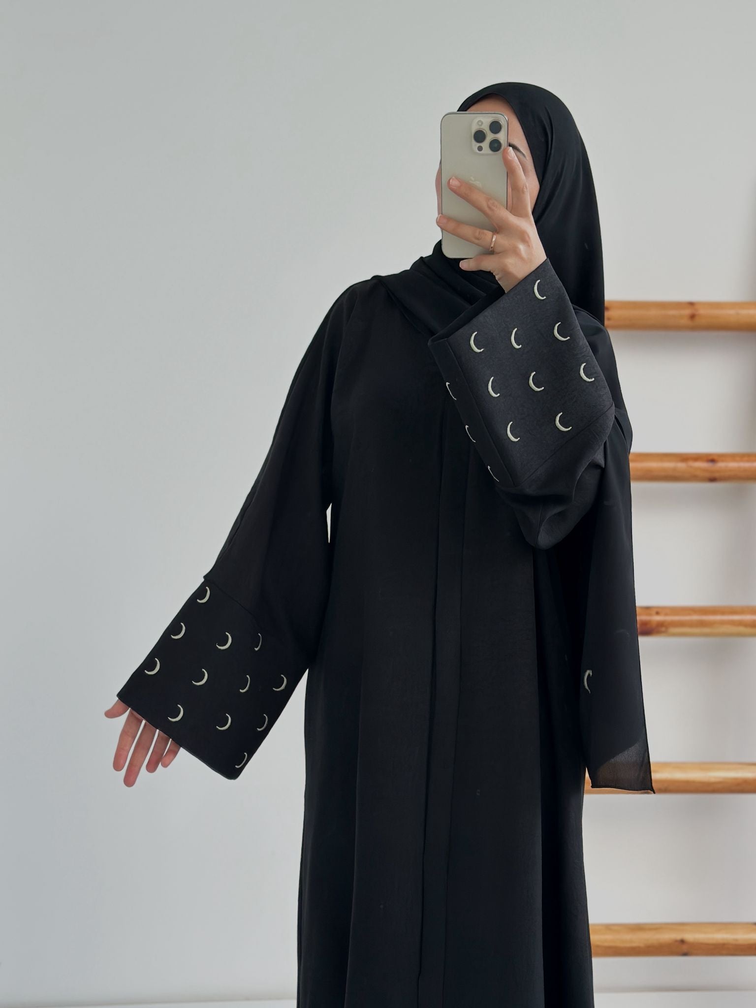 Sofya Keten Hilal Abaya (siyah+Çağla)