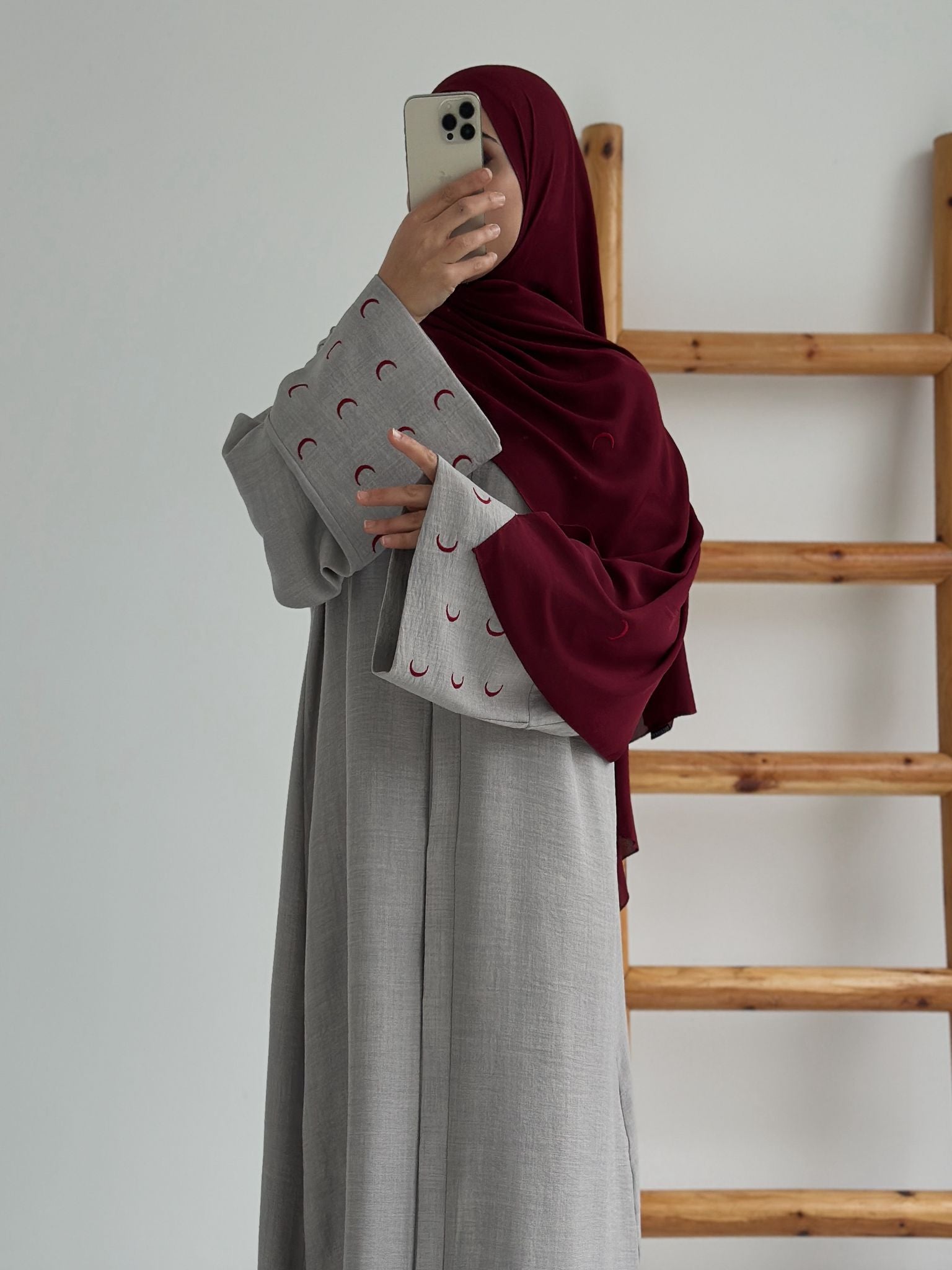 Sofya Keten Hilal Abaya (Gri+Bordo)