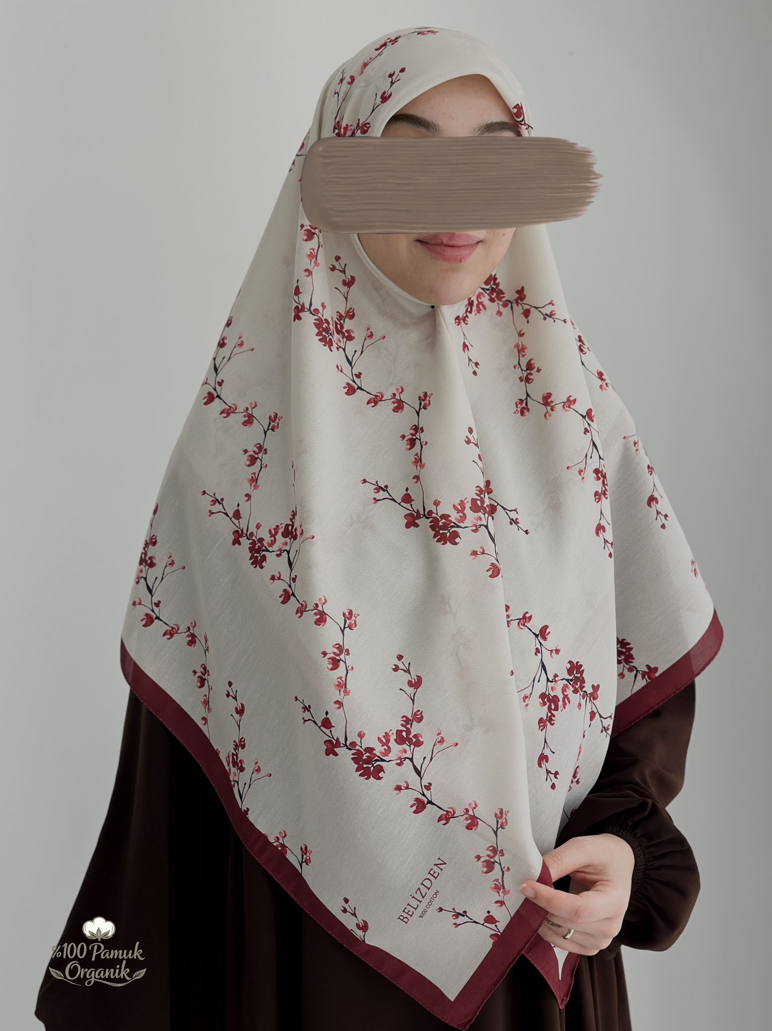 Tomurcuk Desen Organik Eşarp Bordo ÖN SİPARİŞ ÜRÜNÜMÜZDÜR