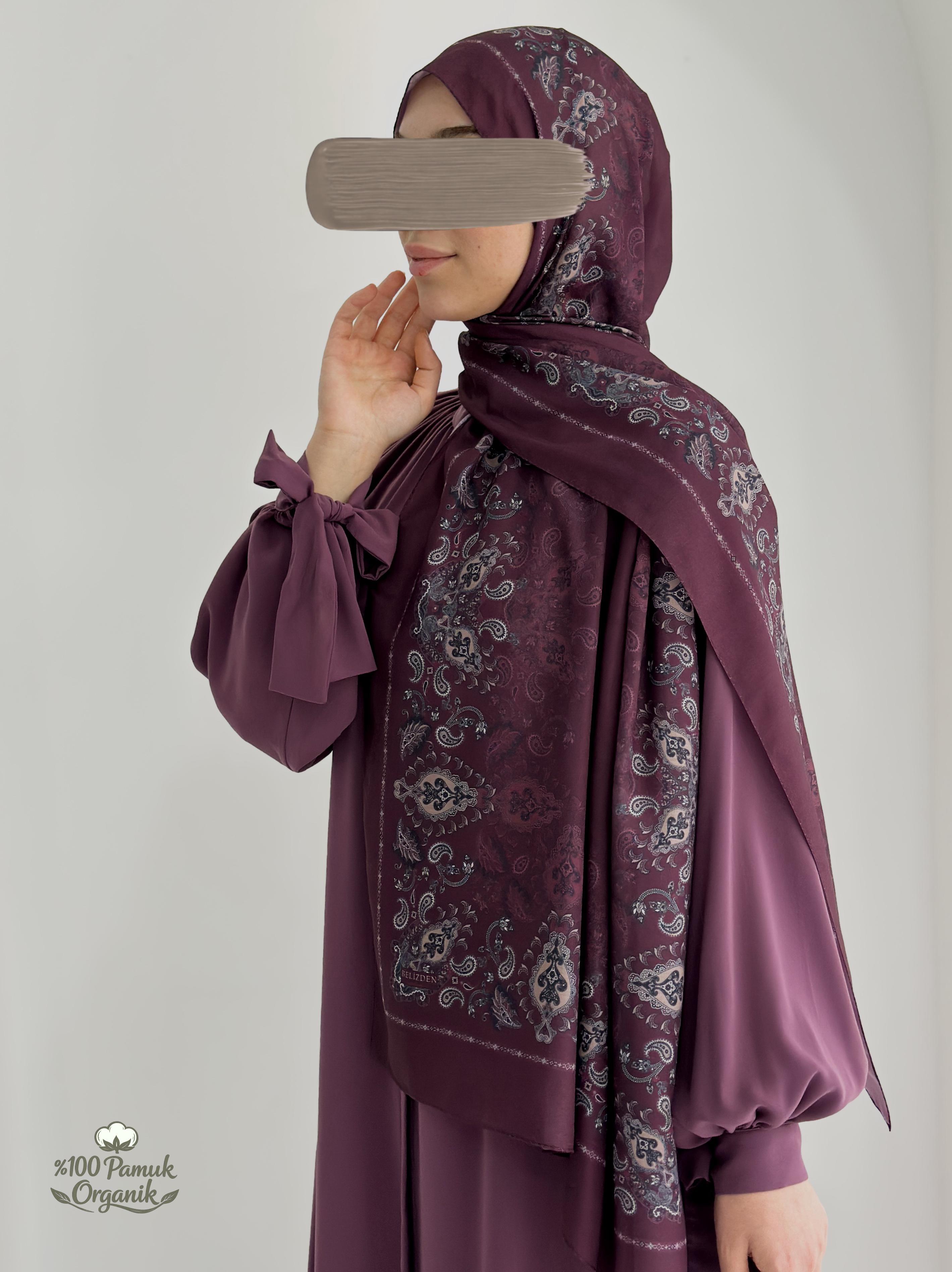 Etnik Desen Organik Şal Mürdüm ÖN SİPARİŞ ÜRÜNÜMÜZDÜR