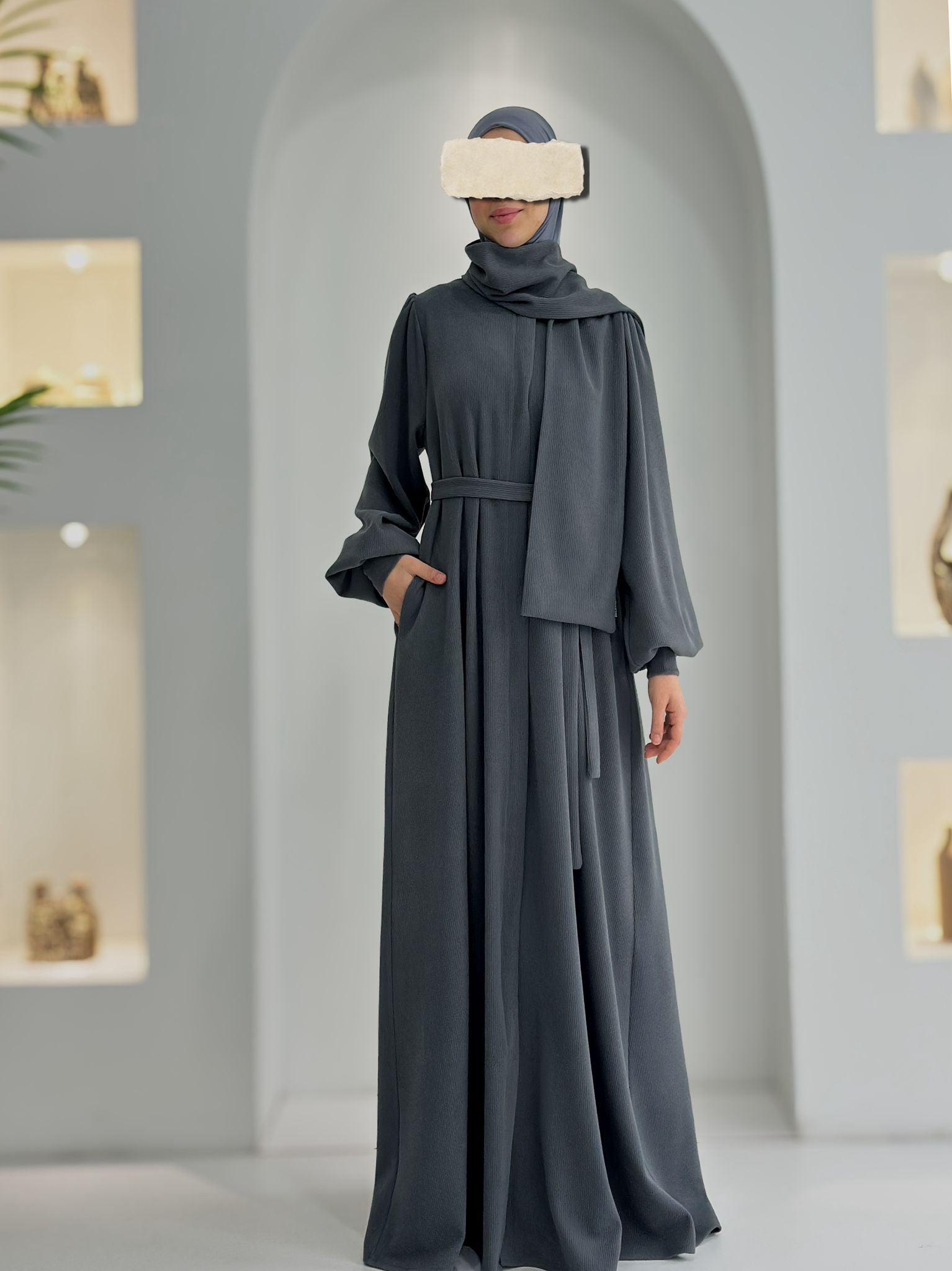 Fitilli Ferace +Atkı Antrasit ÖN SİPARİŞ ÜRÜNÜMÜZDÜR