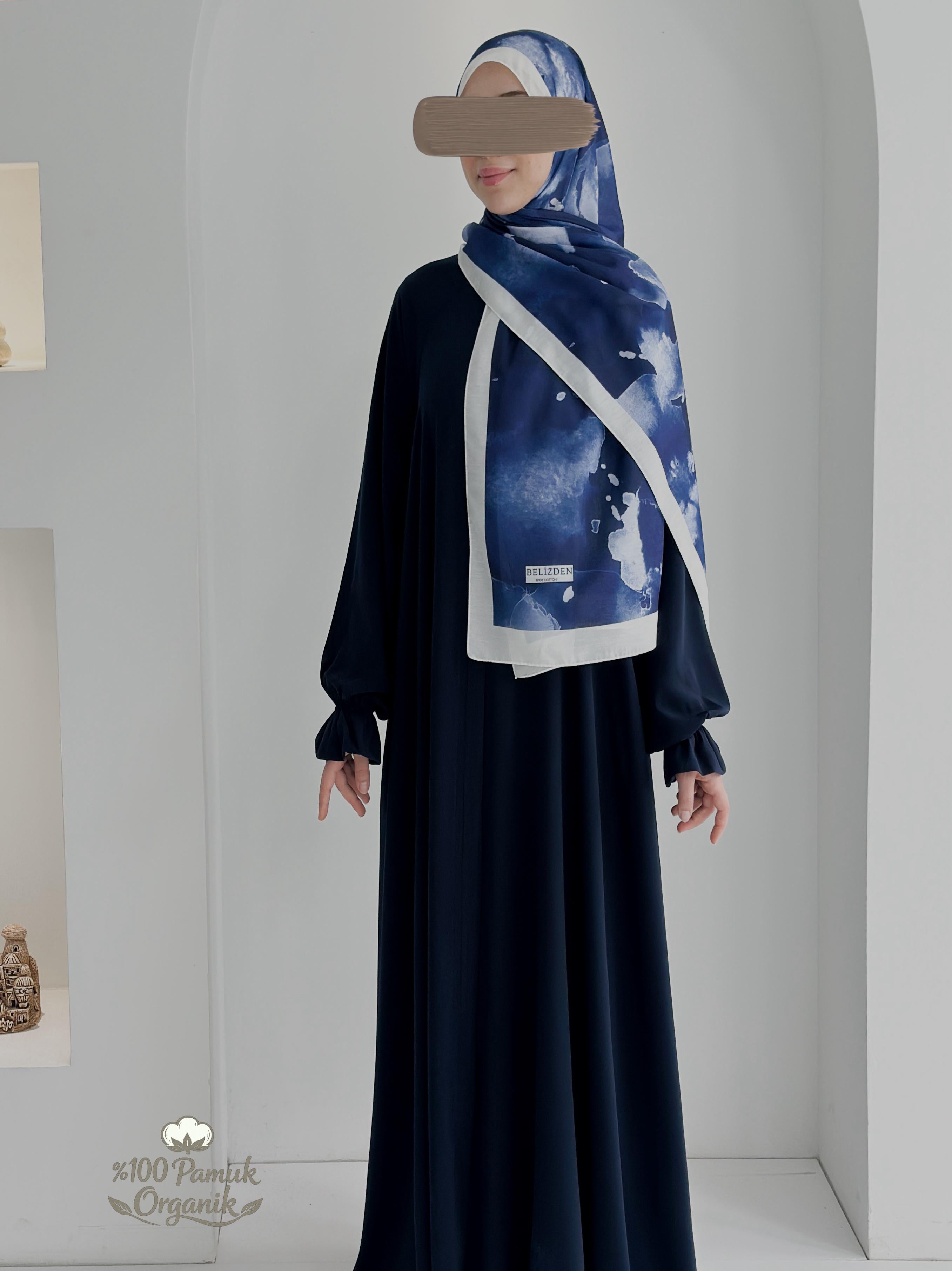 Ebruli Desen Organik Şal Lacivert ÖN SİPARİŞ ÜRÜNÜMÜZDÜR