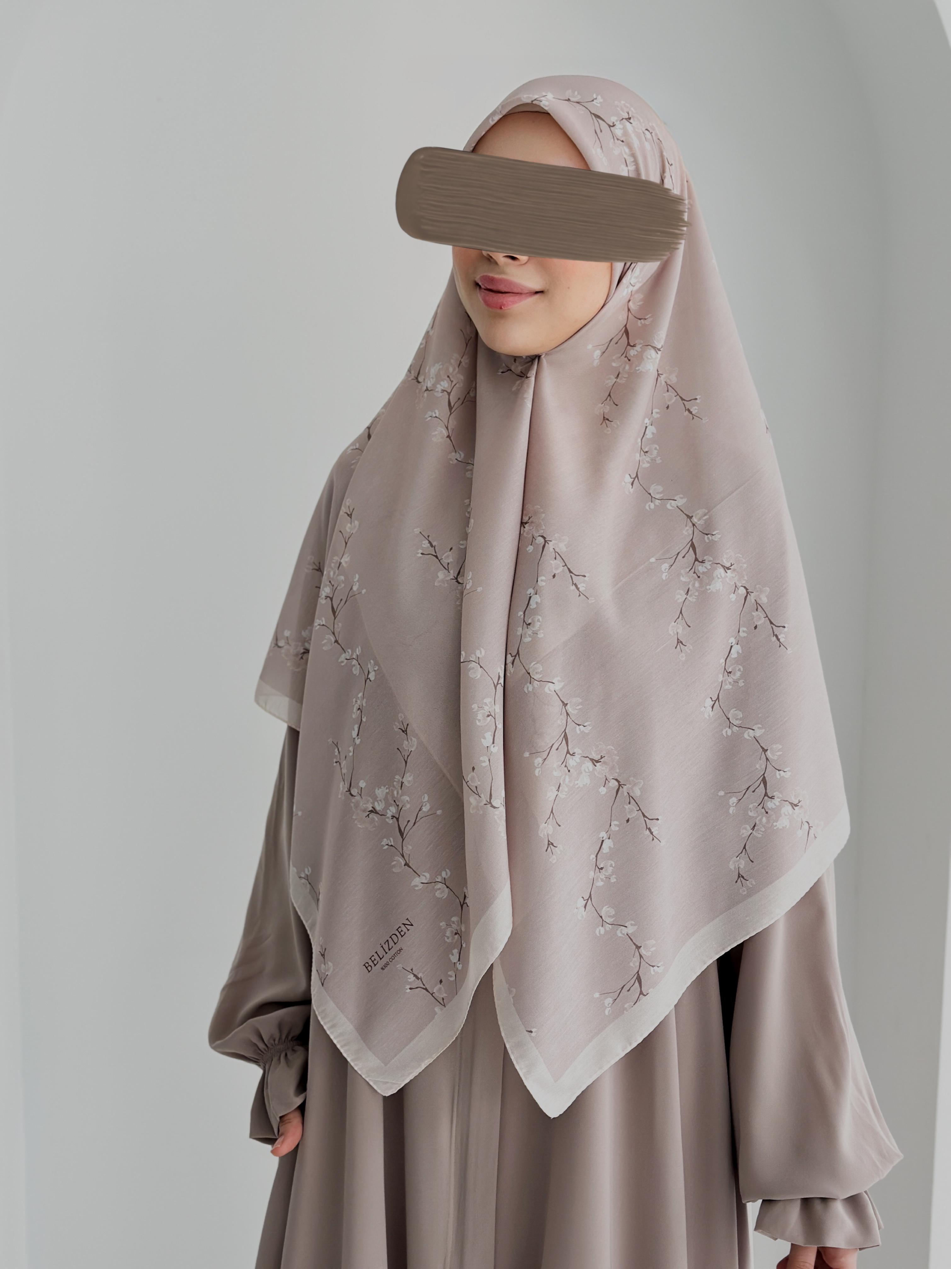 Tomurcuk Desen Organik Eşarp Vizon ÖN SİPARİŞ ÜRÜNÜMÜZDÜR