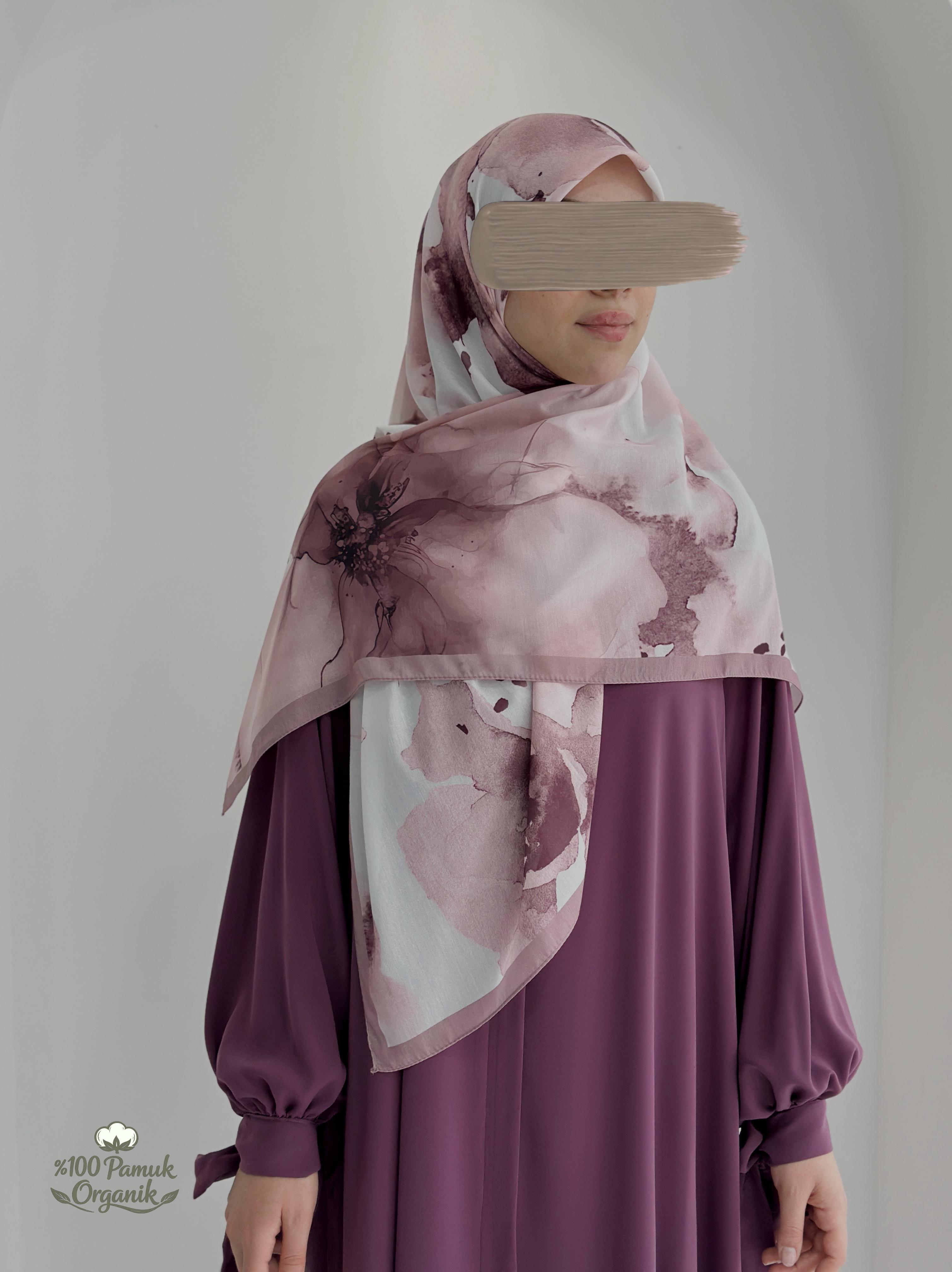 Ebruli Desen Organik Eşarp Pudra ÖN SİPARİŞ ÜRÜNÜMÜZDÜR