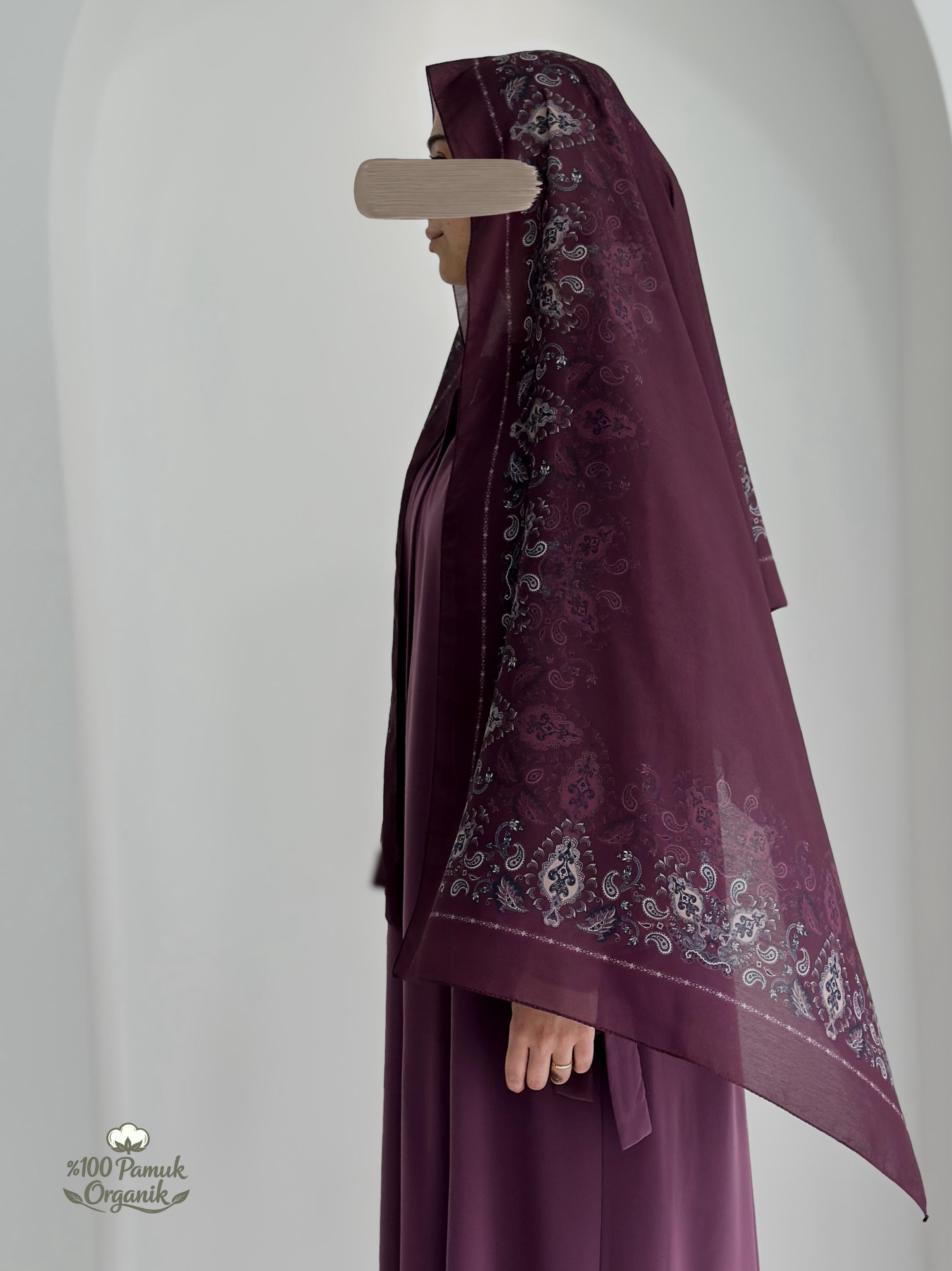 Etnik Desen Organik Şal Mürdüm ÖN SİPARİŞ ÜRÜNÜMÜZDÜR