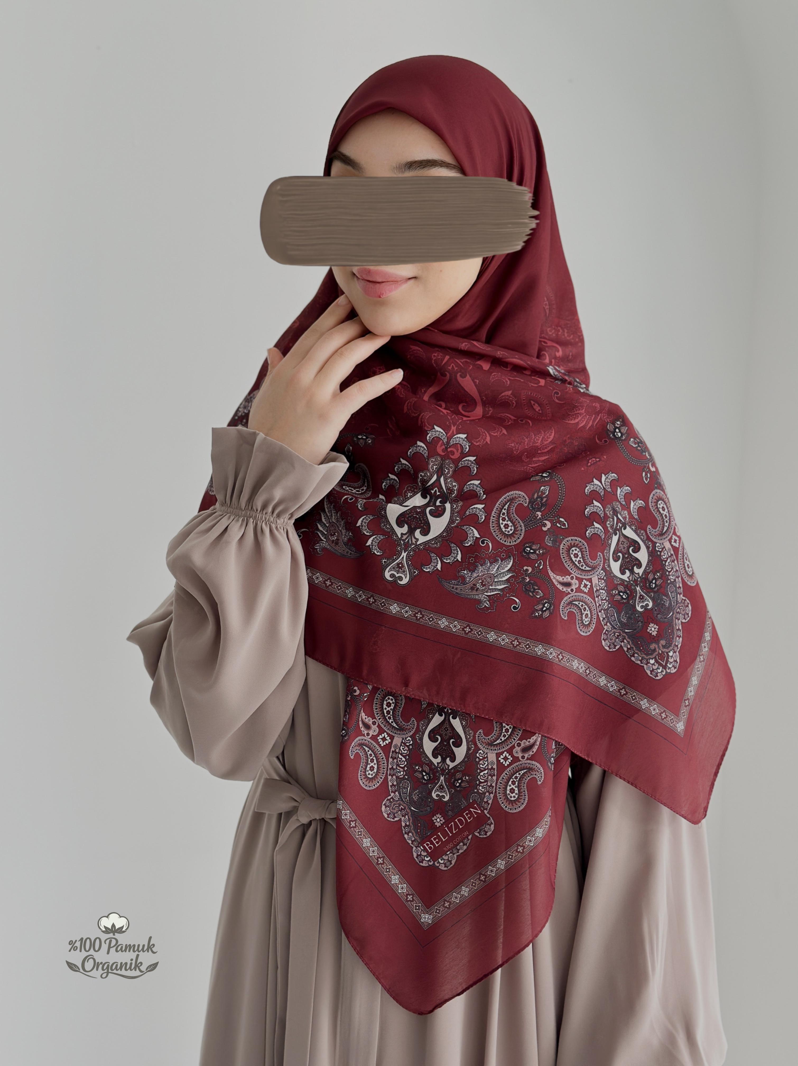 Etnik Desen Organik Eşarp Bordo ÖN SİPARİŞ ÜRÜNÜMÜZDÜR