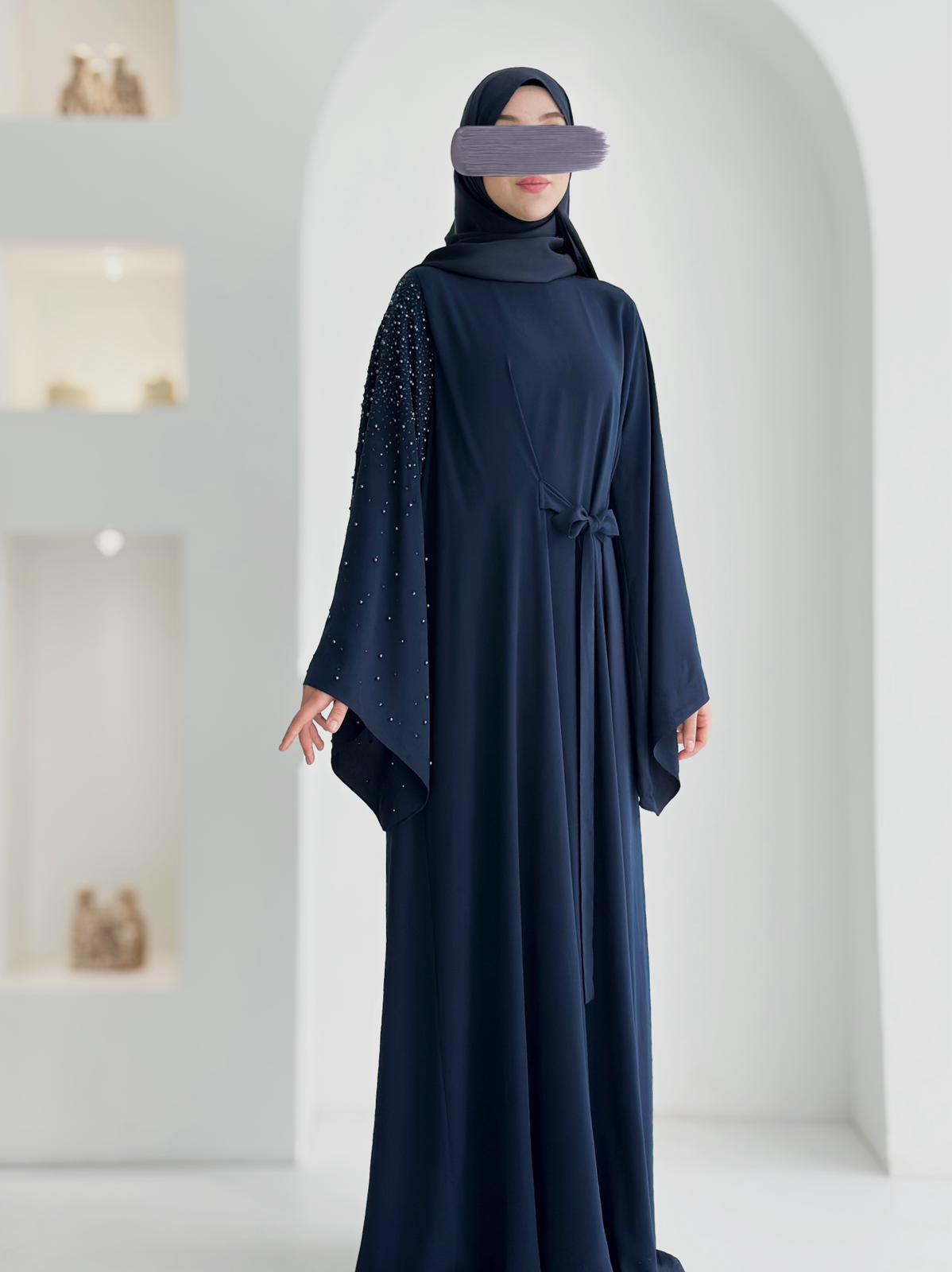 Beliz Taşlı Abaya Lacivert Ürün boyu 150cm