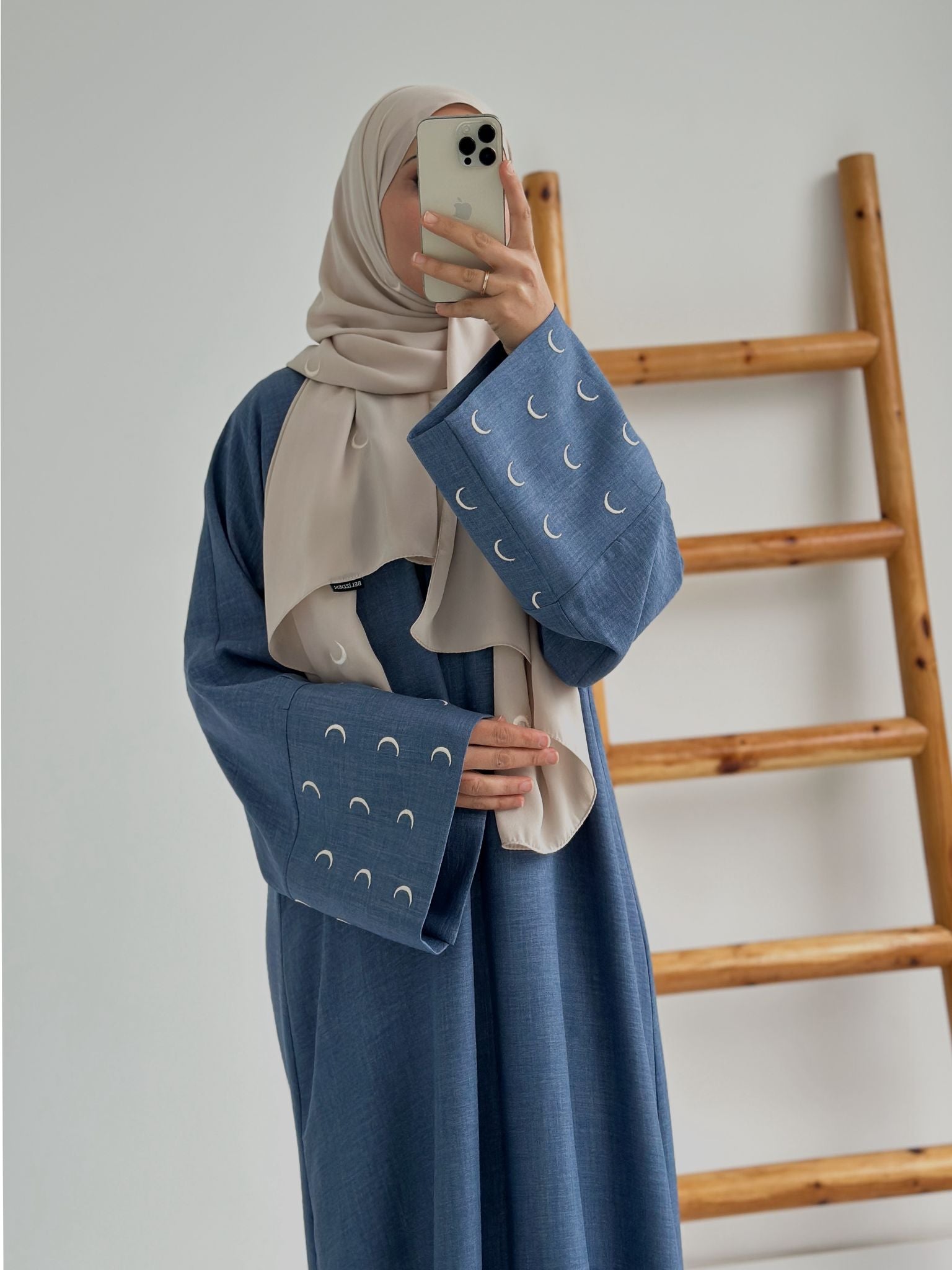 Sofya Keten Hilal Abaya(Mavi+Krem)