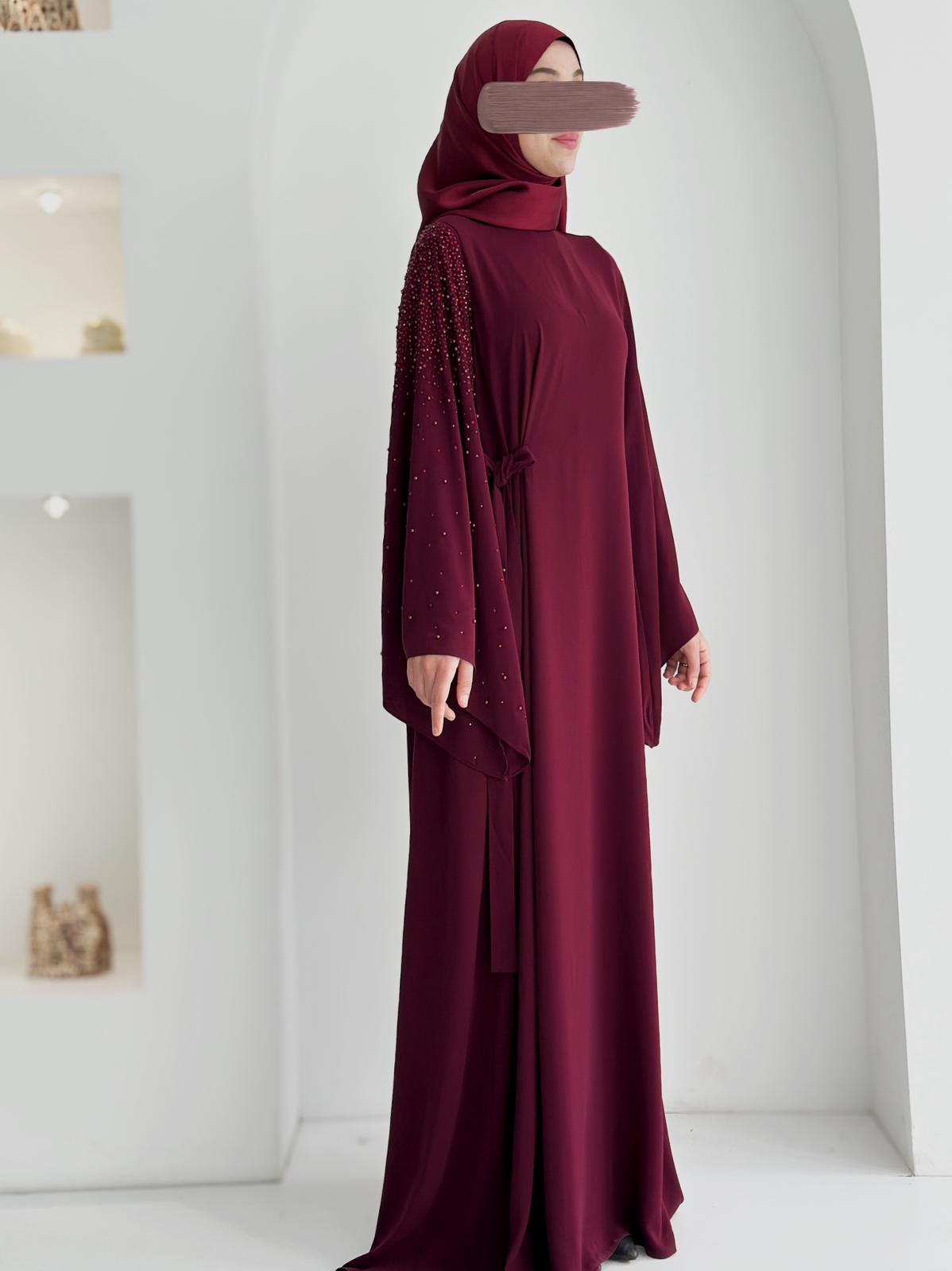 Beliz Taşlı Abaya Bordo Ürün boyu 150cm