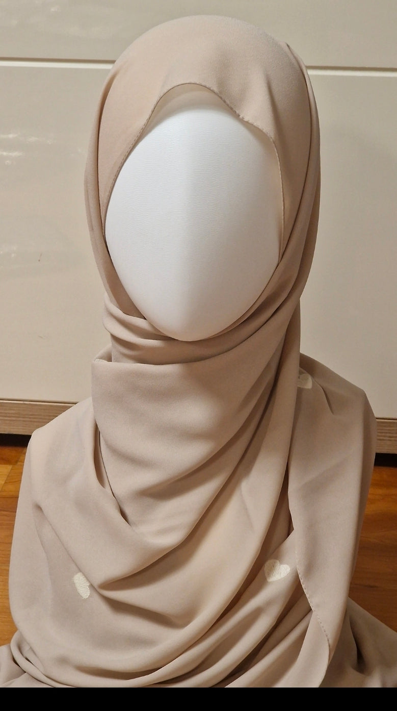 Kalp Nakışlı Şal (Bej-Bej)