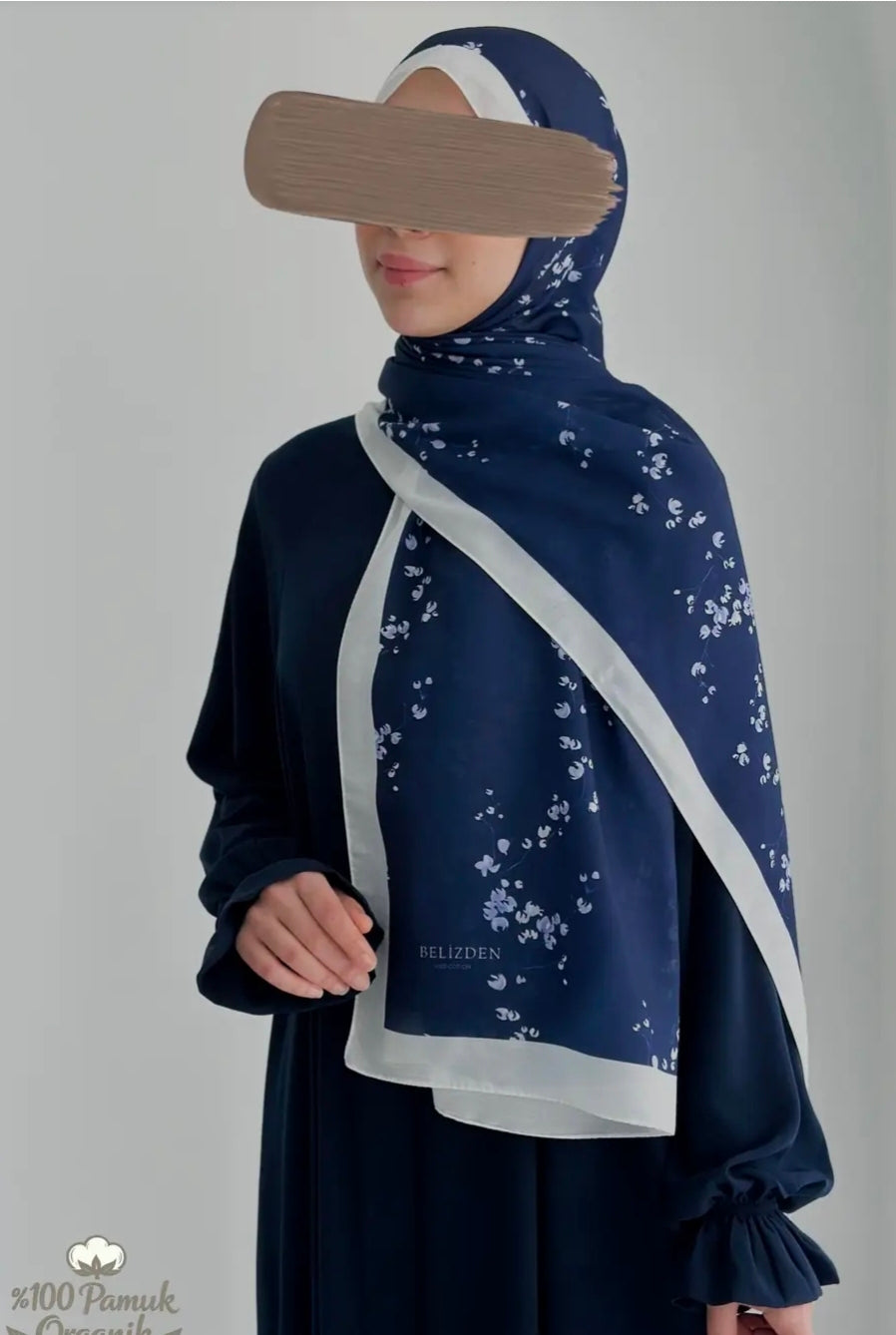 Tomurcuk Desen Organik Şal Lacivert ÖN SİPARİŞ ÜRÜNÜMÜZDÜR