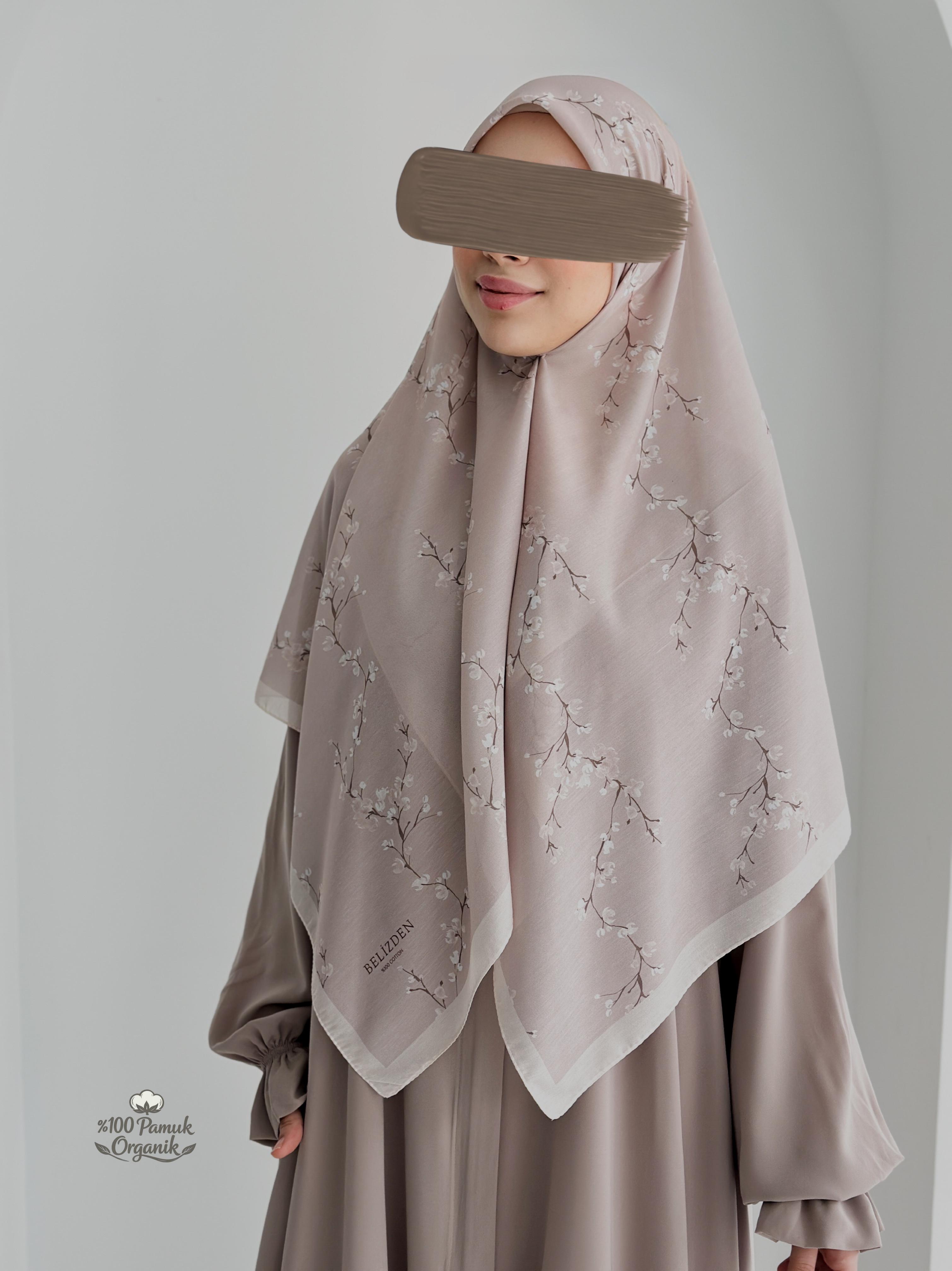 Tomurcuk Desen Organik Eşarp Vizon ÖN SİPARİŞ ÜRÜNÜMÜZDÜR