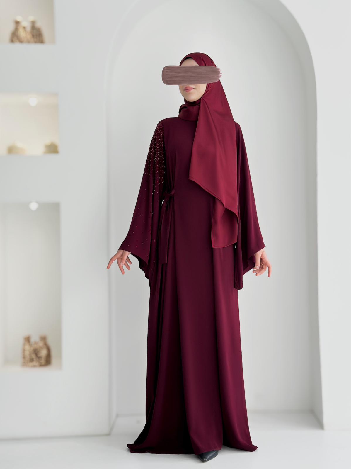 Beliz Taşlı Abaya Bordo Ürün boyu 150cm