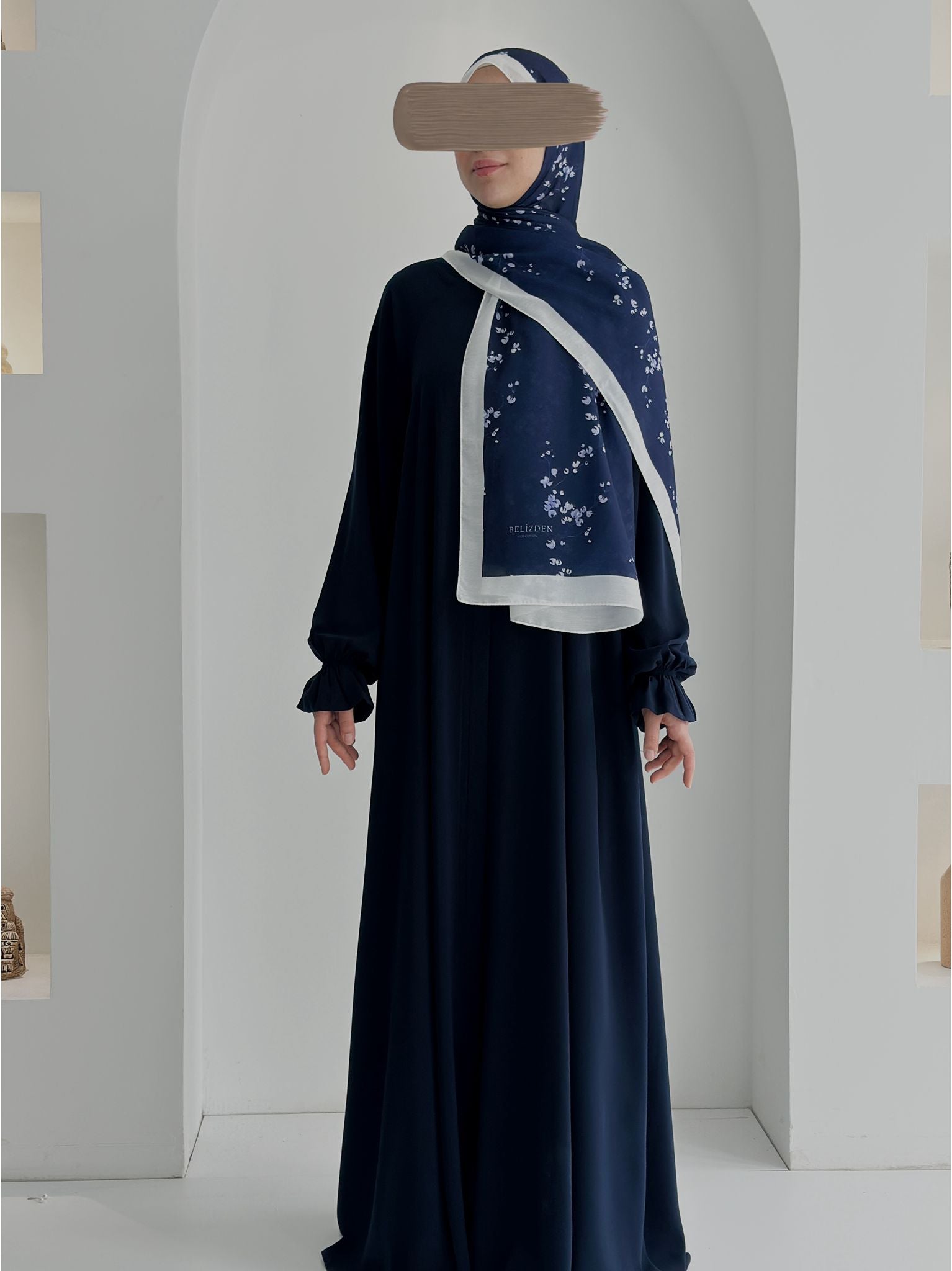 Tomurcuk Desen Organik Şal Lacivert ÖN SİPARİŞ ÜRÜNÜMÜZDÜR