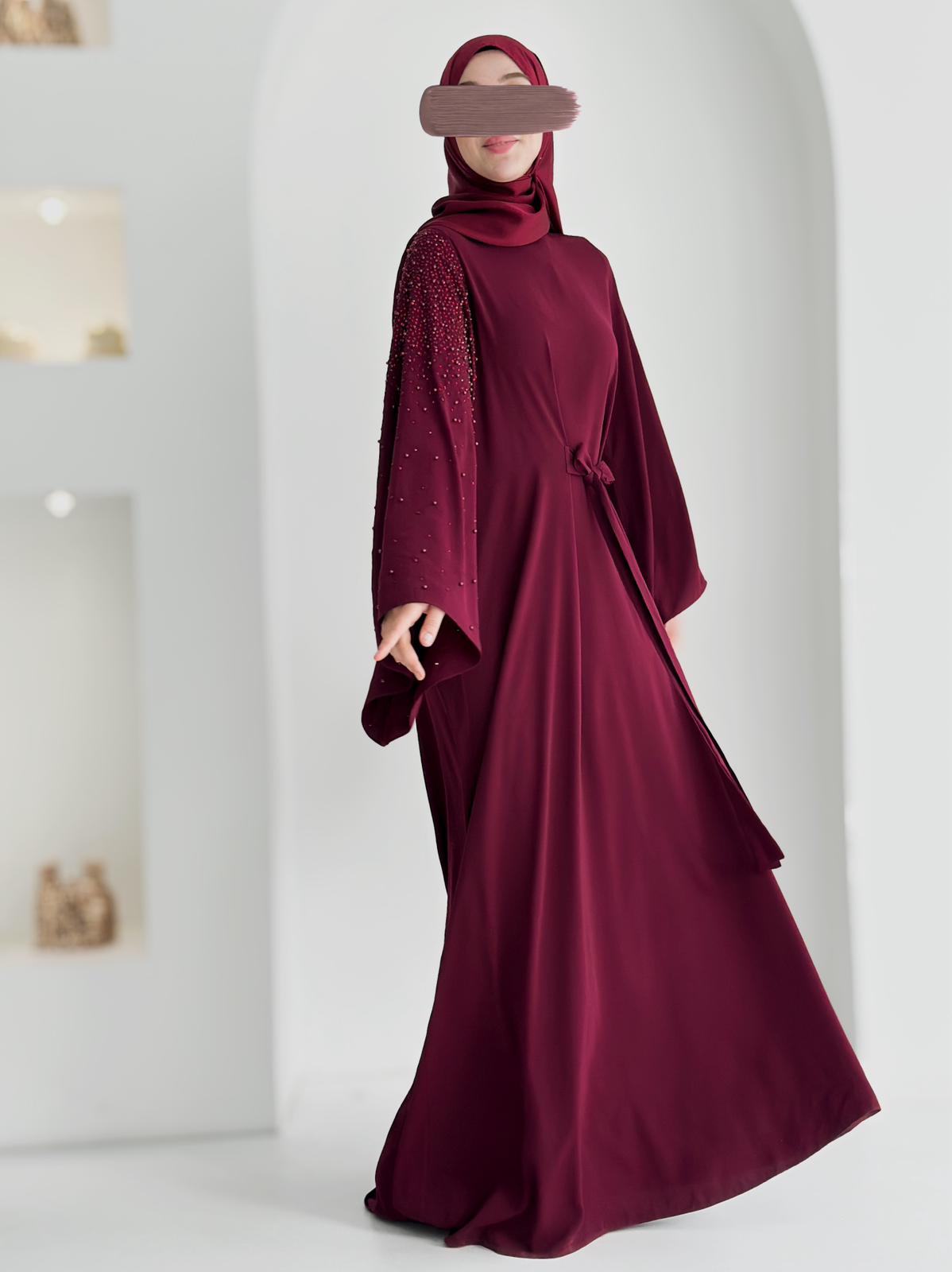 Beliz Taşlı Abaya Bordo Ürün boyu 150cm