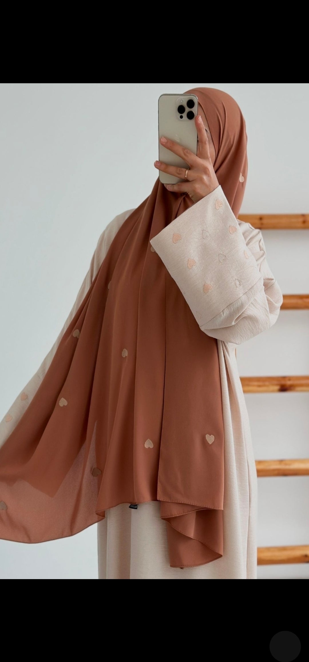 Kalp Nakışlı Şal (Koyu Vizon-Vizon)