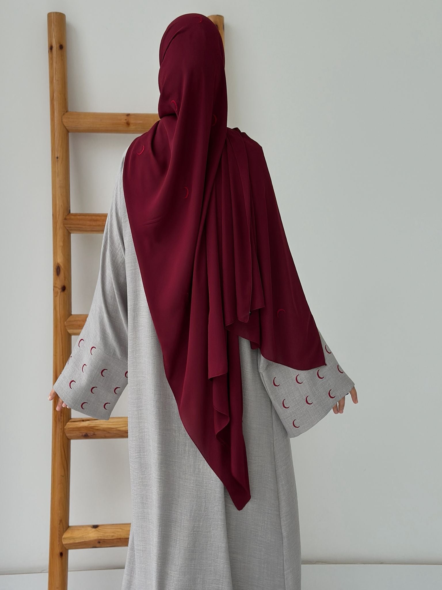 Sofya Keten Hilal Abaya (Gri+Bordo)