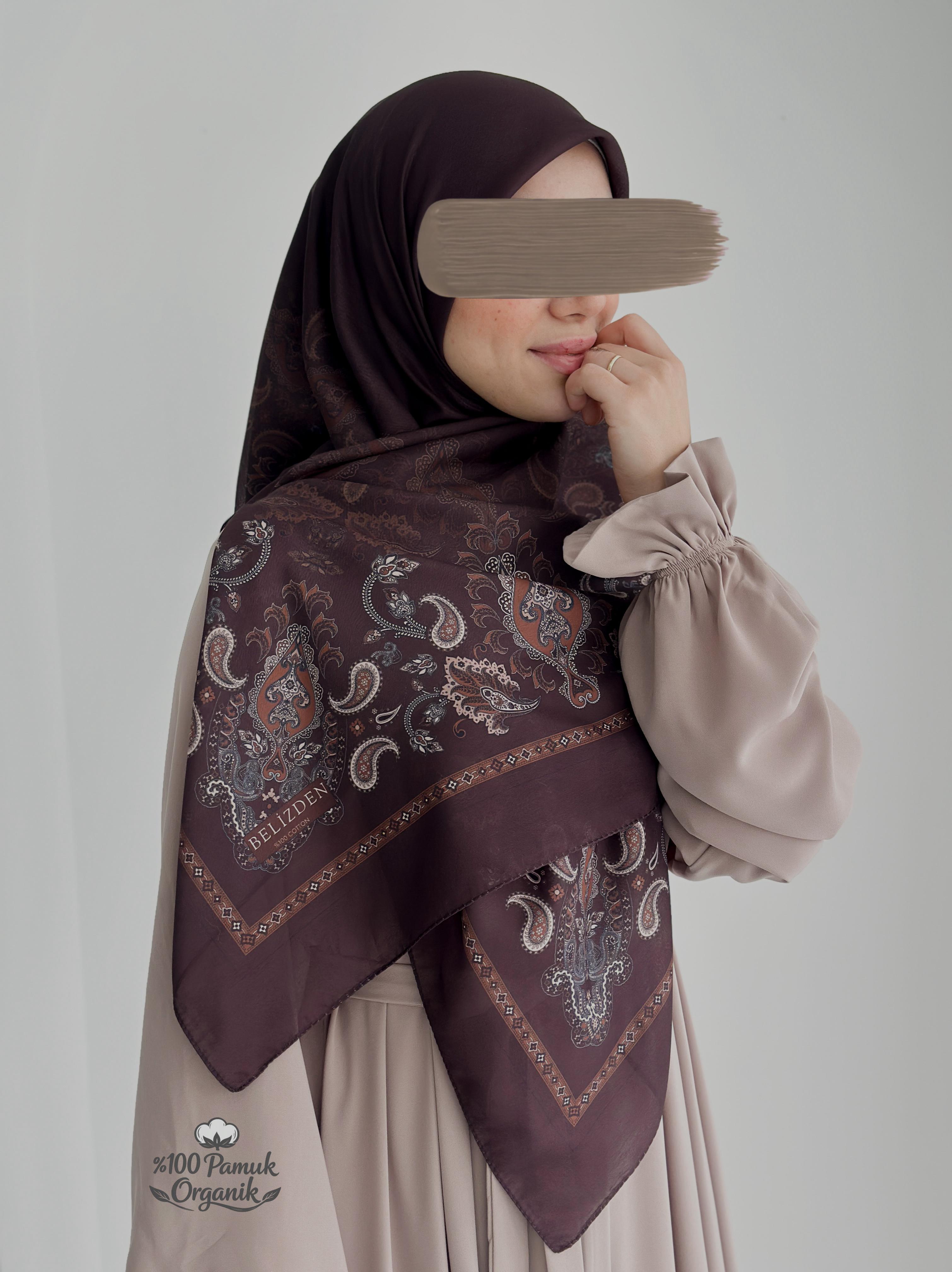 Etnik Desen Organik Eşarp Acı Kahve ÖN SİPARİŞ ÜRÜNÜMÜZDÜR