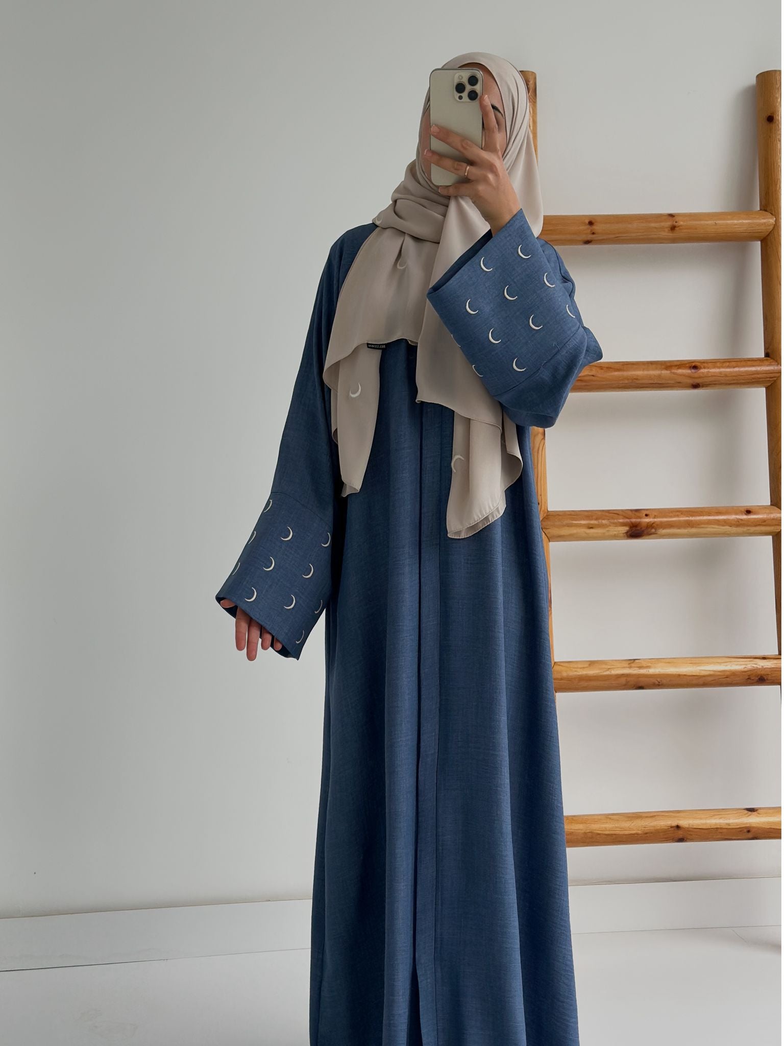 Sofya Keten Hilal Abaya(Mavi+Krem)