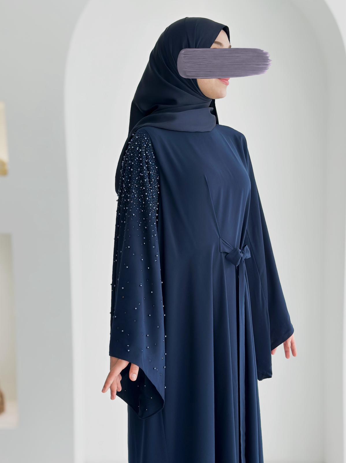 Beliz Taşlı Abaya Lacivert Ürün boyu 150cm