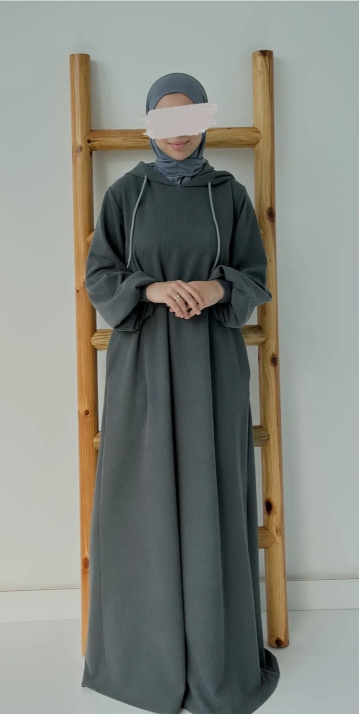 Fitilli Kapşonlu Gri