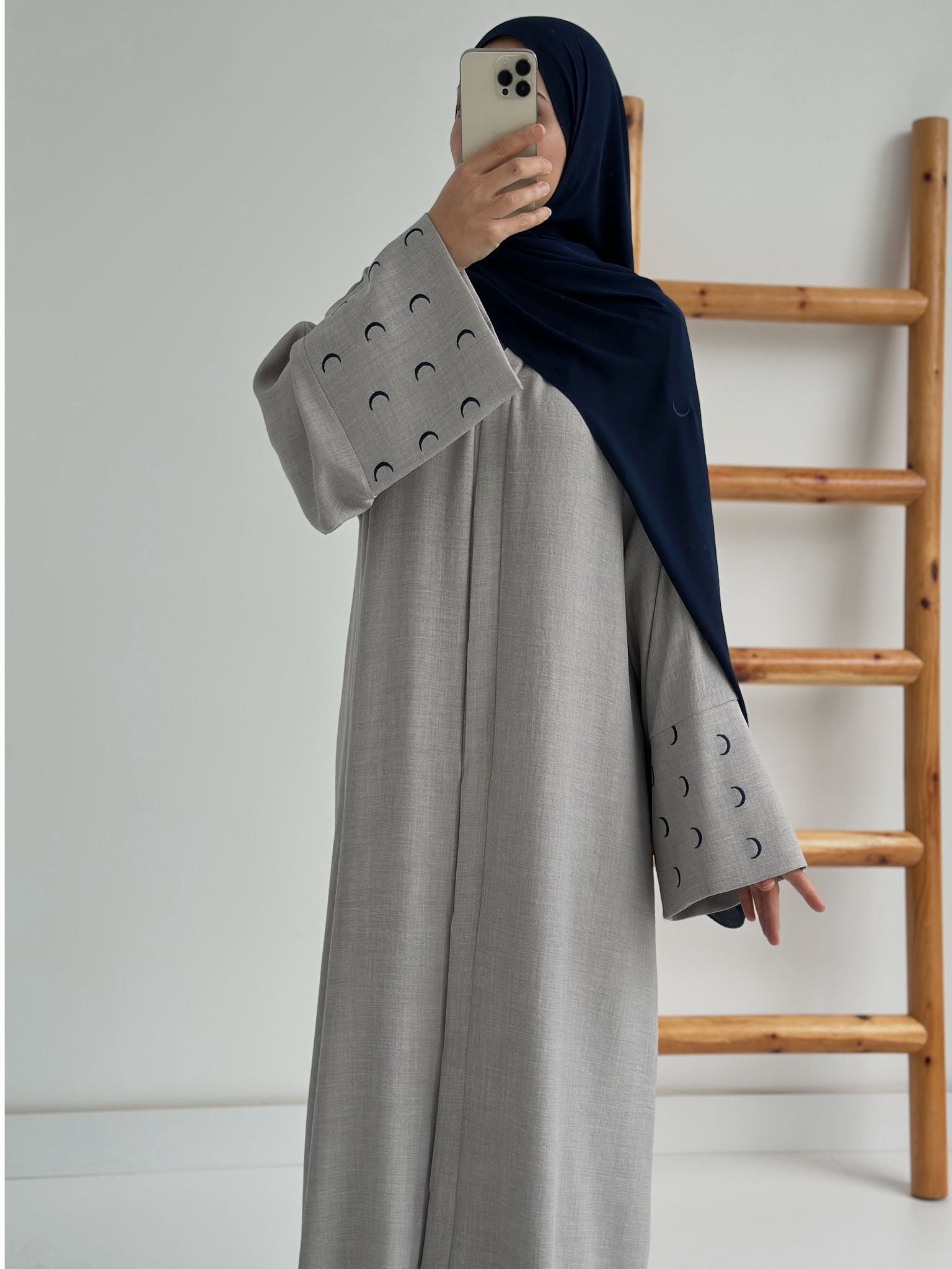 Sofya Keten Hilal Abaya(Gri+Lacivert)